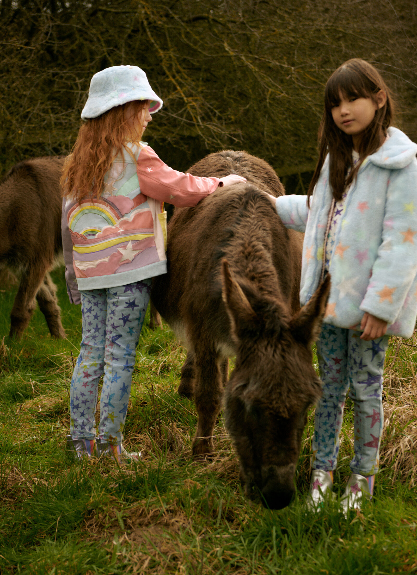 Girls wear rainbow jacket and star print teddy coat with rainbow star print Girls wear rainbow jacket and star print teddy coat with rainbow star print
