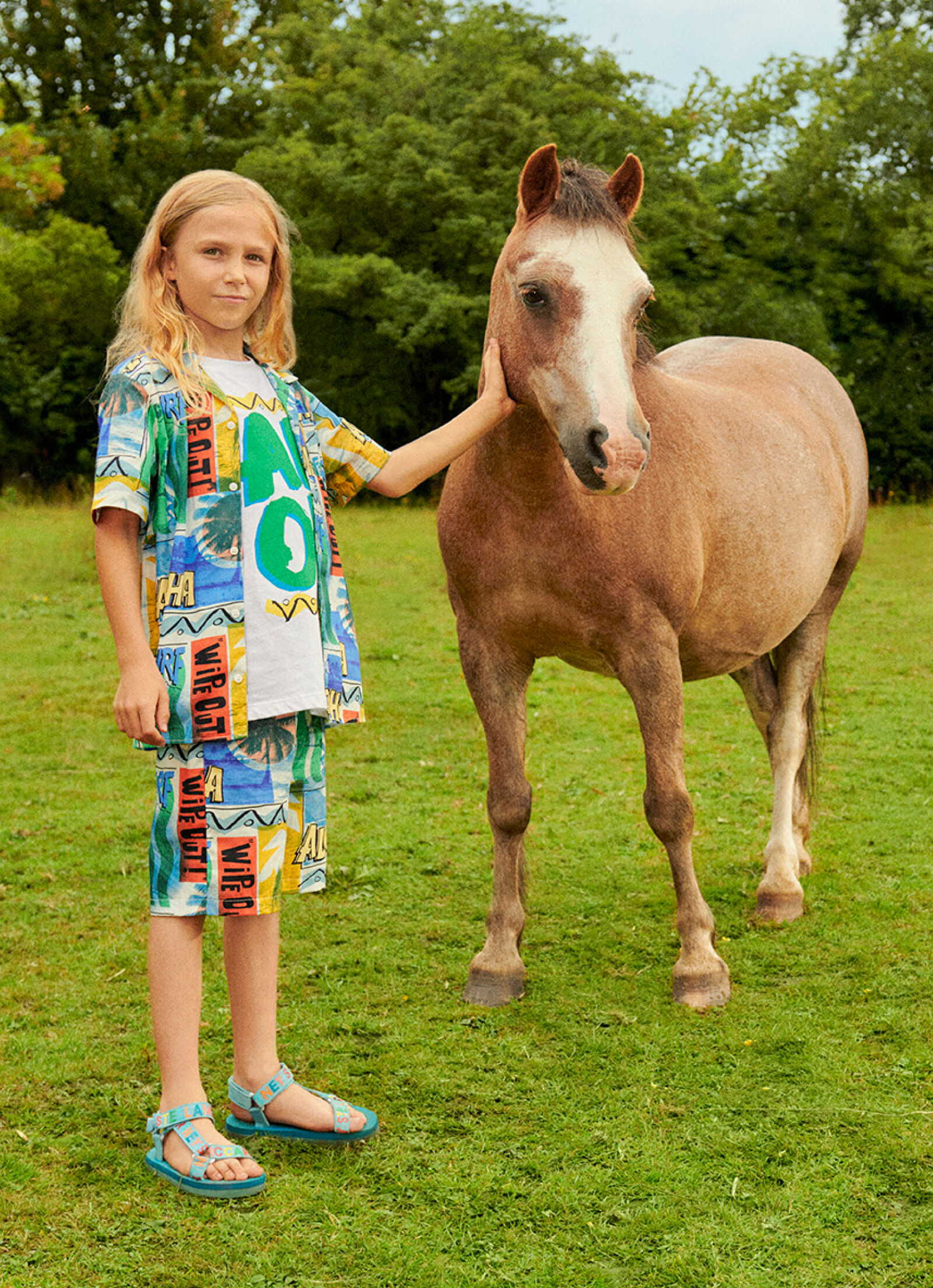 Stella McCartney Kids motif-embroidered cotton shirt - Green