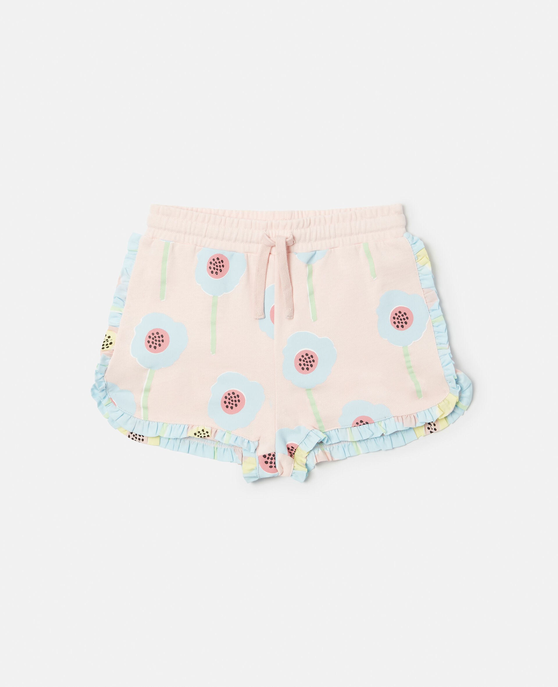 Flower Print Frill Trim Sweat Shorts-Pink-large image number 2