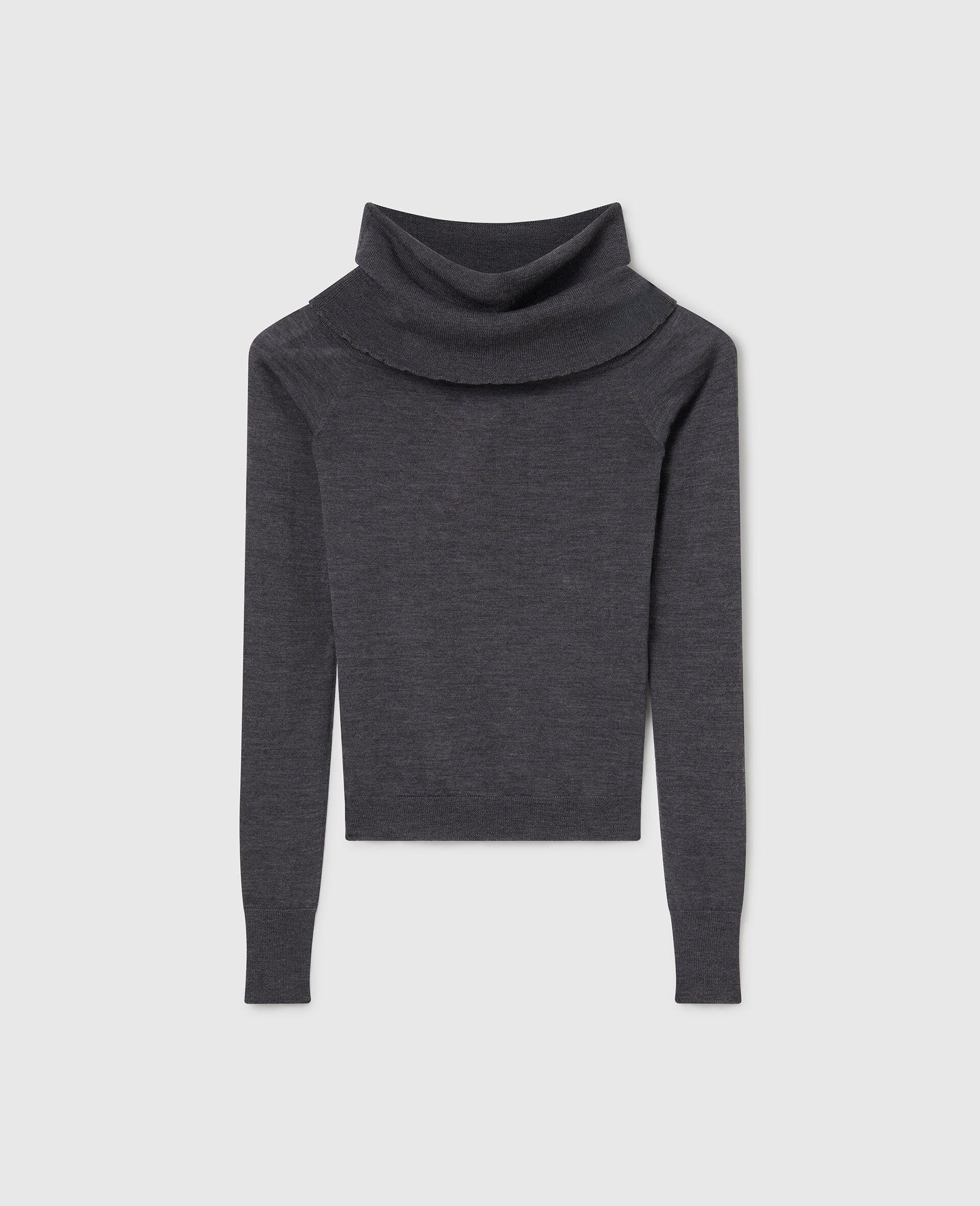 Straight-Neck Long-Sleeve Sweater-Grey-large image number 0