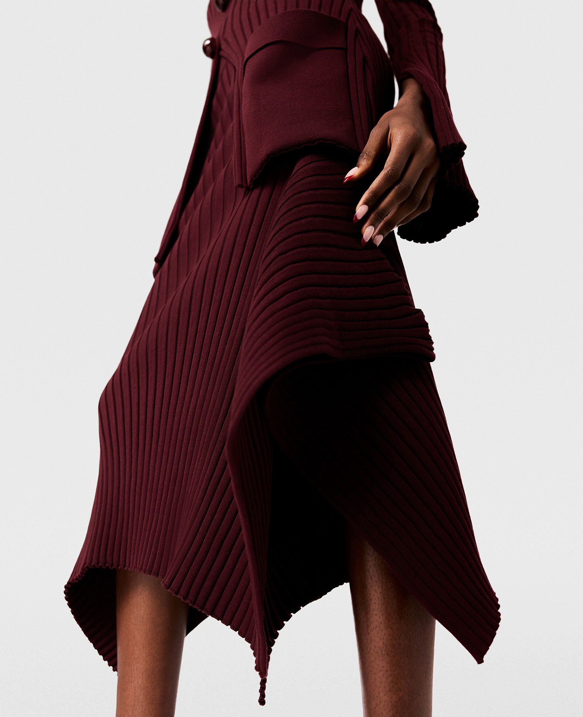 Knit Kick-Flare Midi Skirt-Red-large image number 3