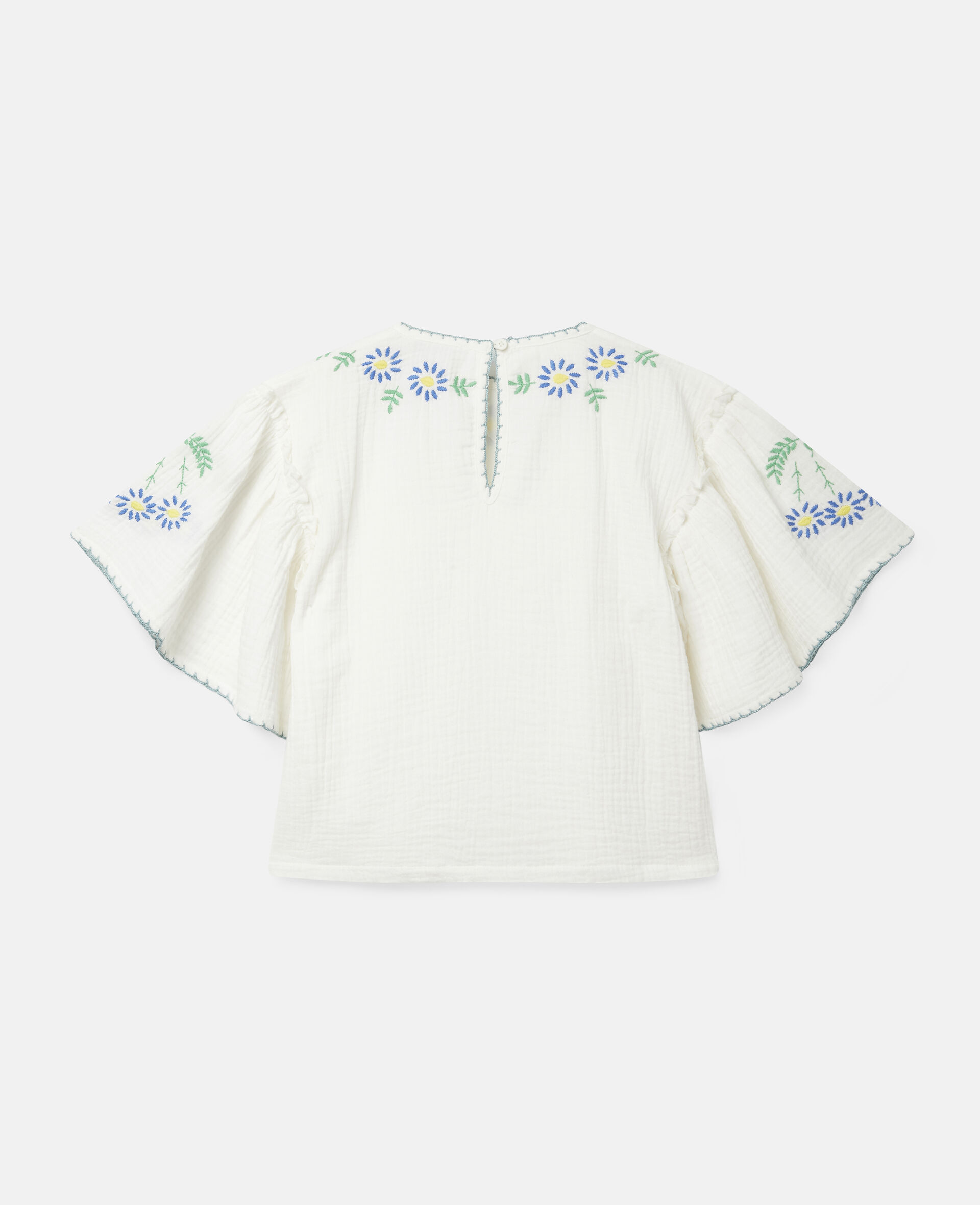 Embroidered Flowers Cotton Top-White-large image number 3