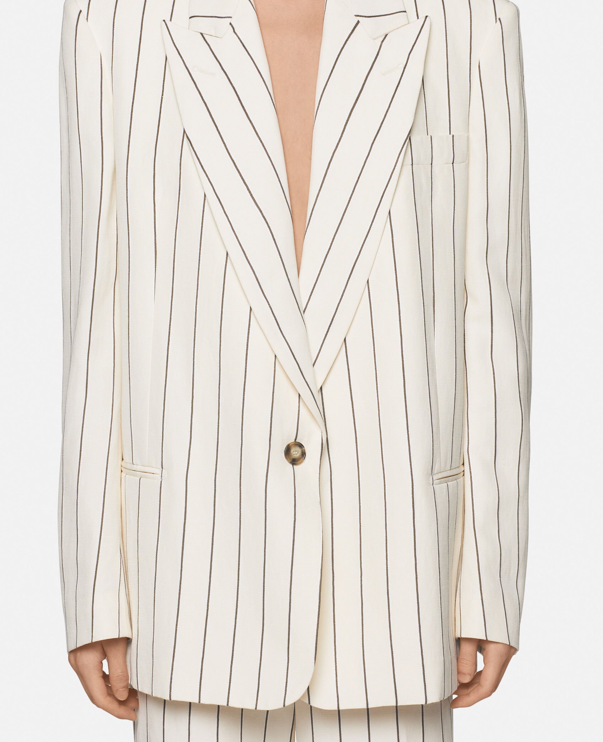 Striped Single-Breasted Blazer-White-large image number 4