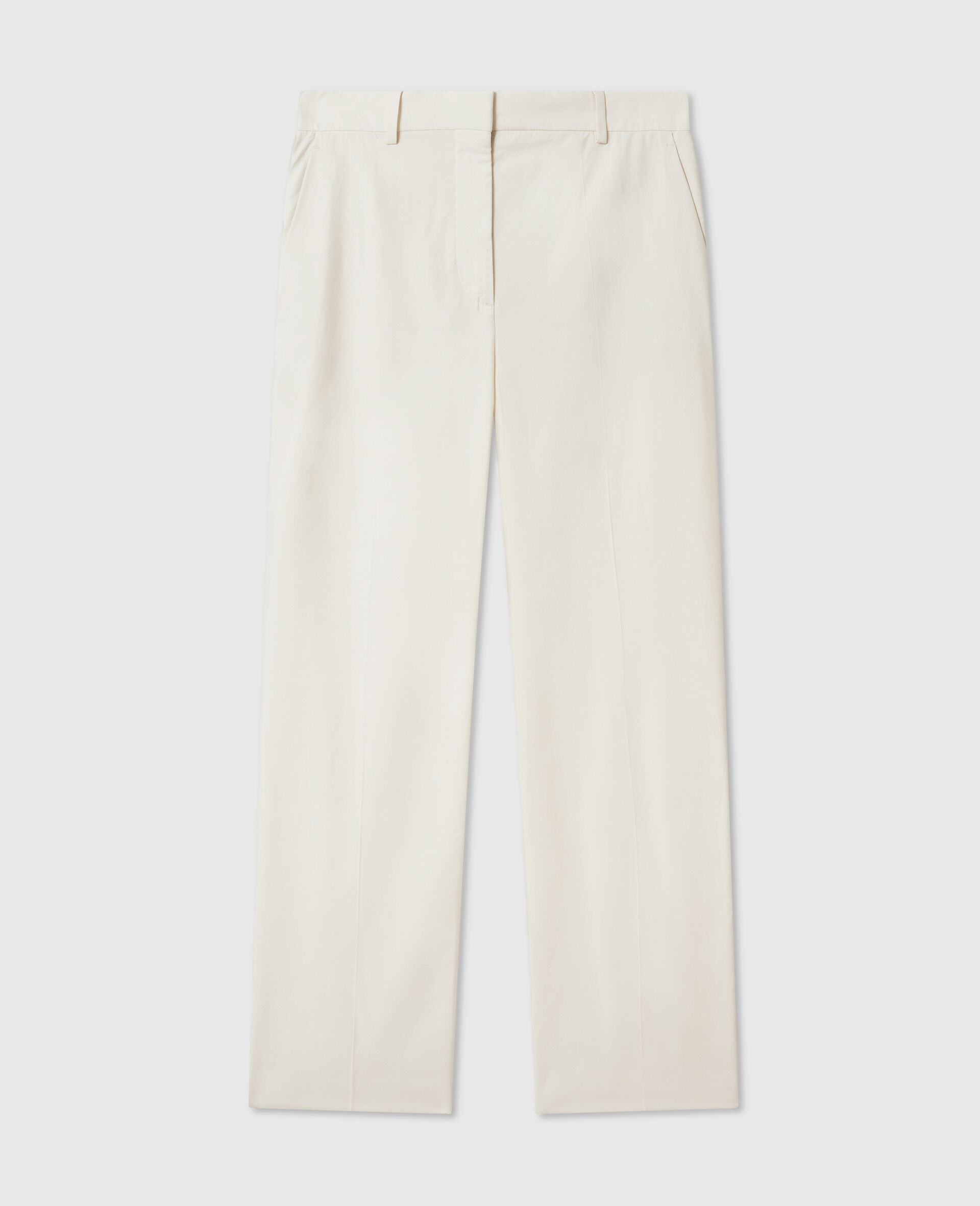 Washed Cotton Straight Trousers-Cream-medium