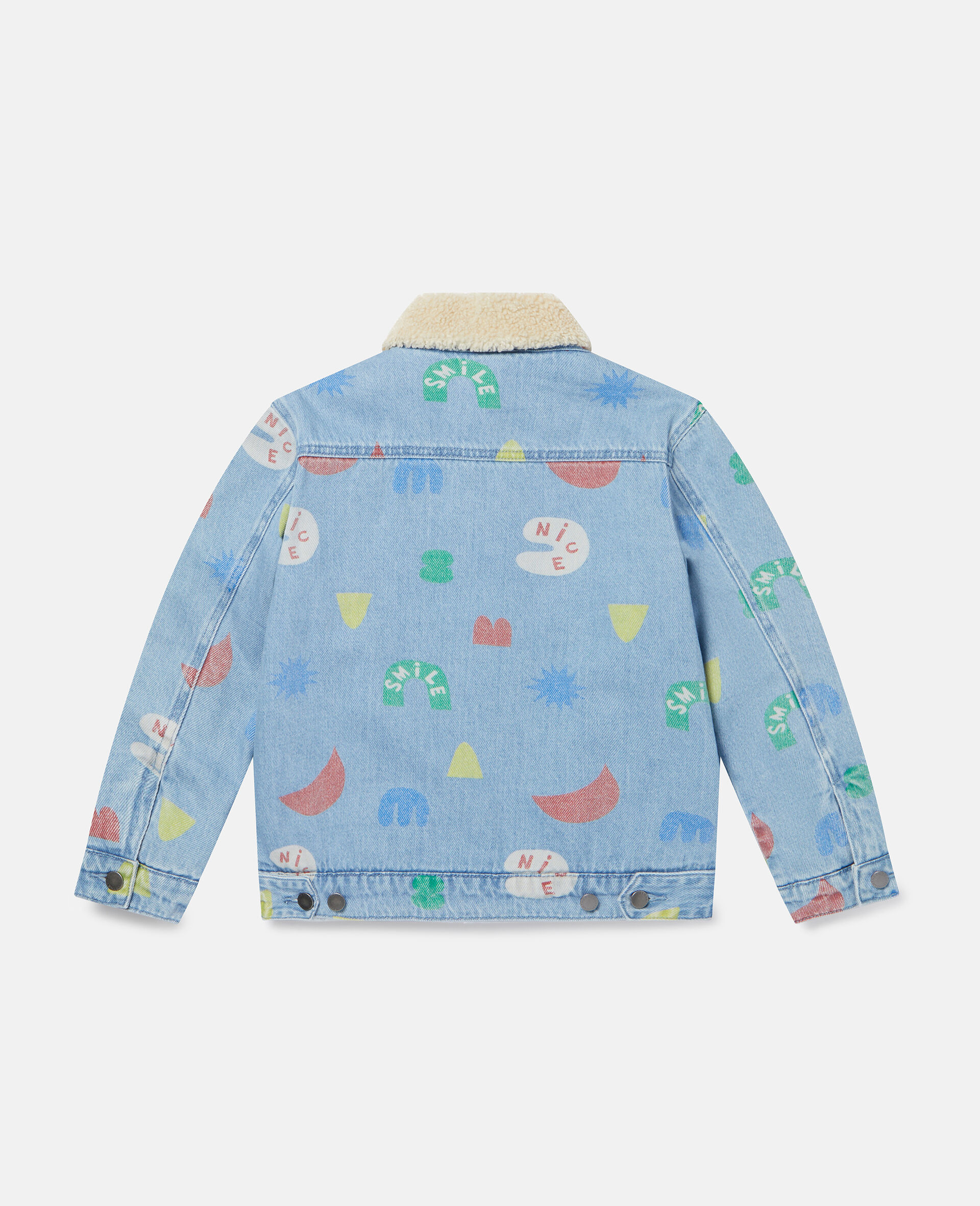 Shape Print Denim Teddy Jacket-Blue-large image number 3