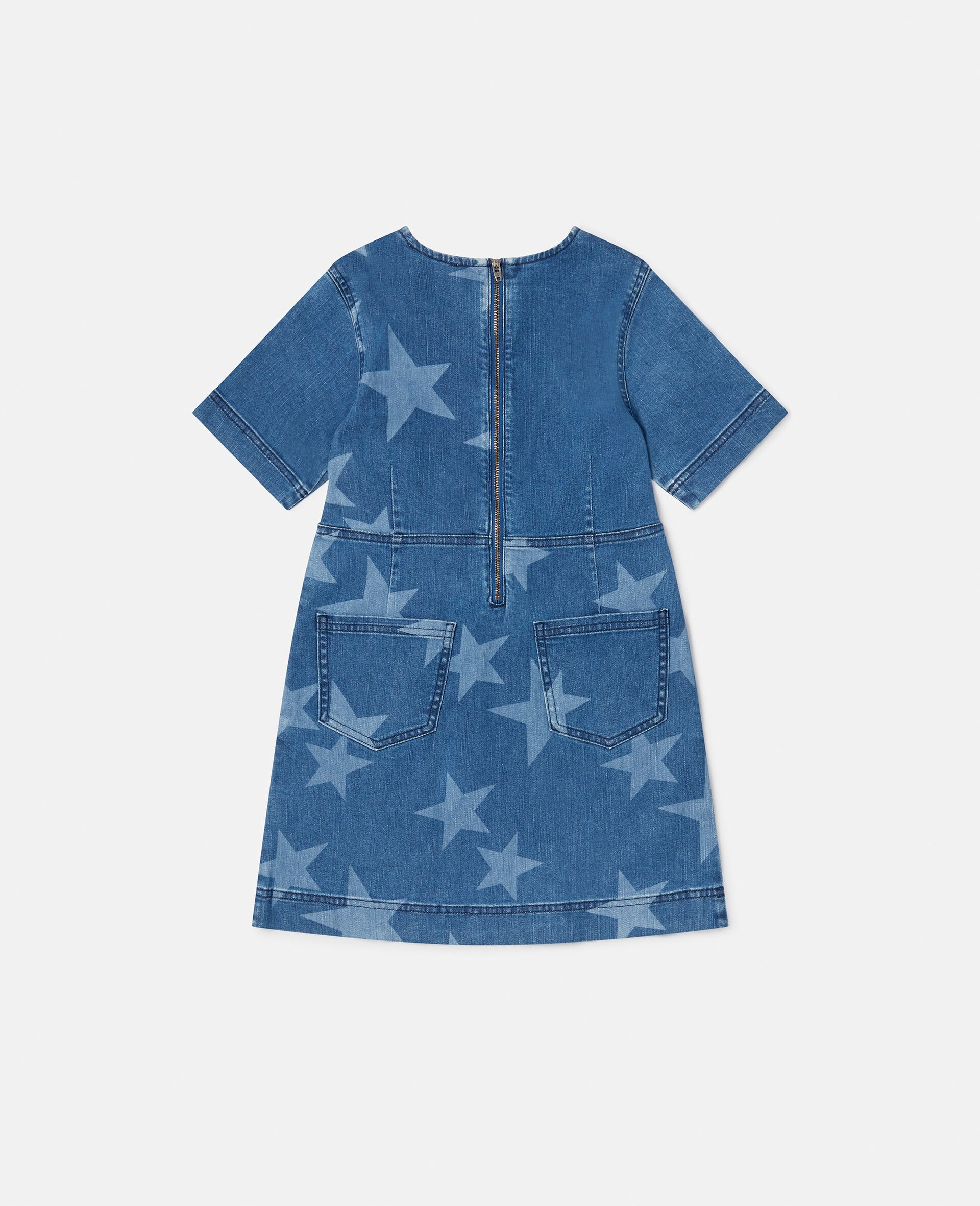 Star Print Denim Dress-Blue-large image number 2
