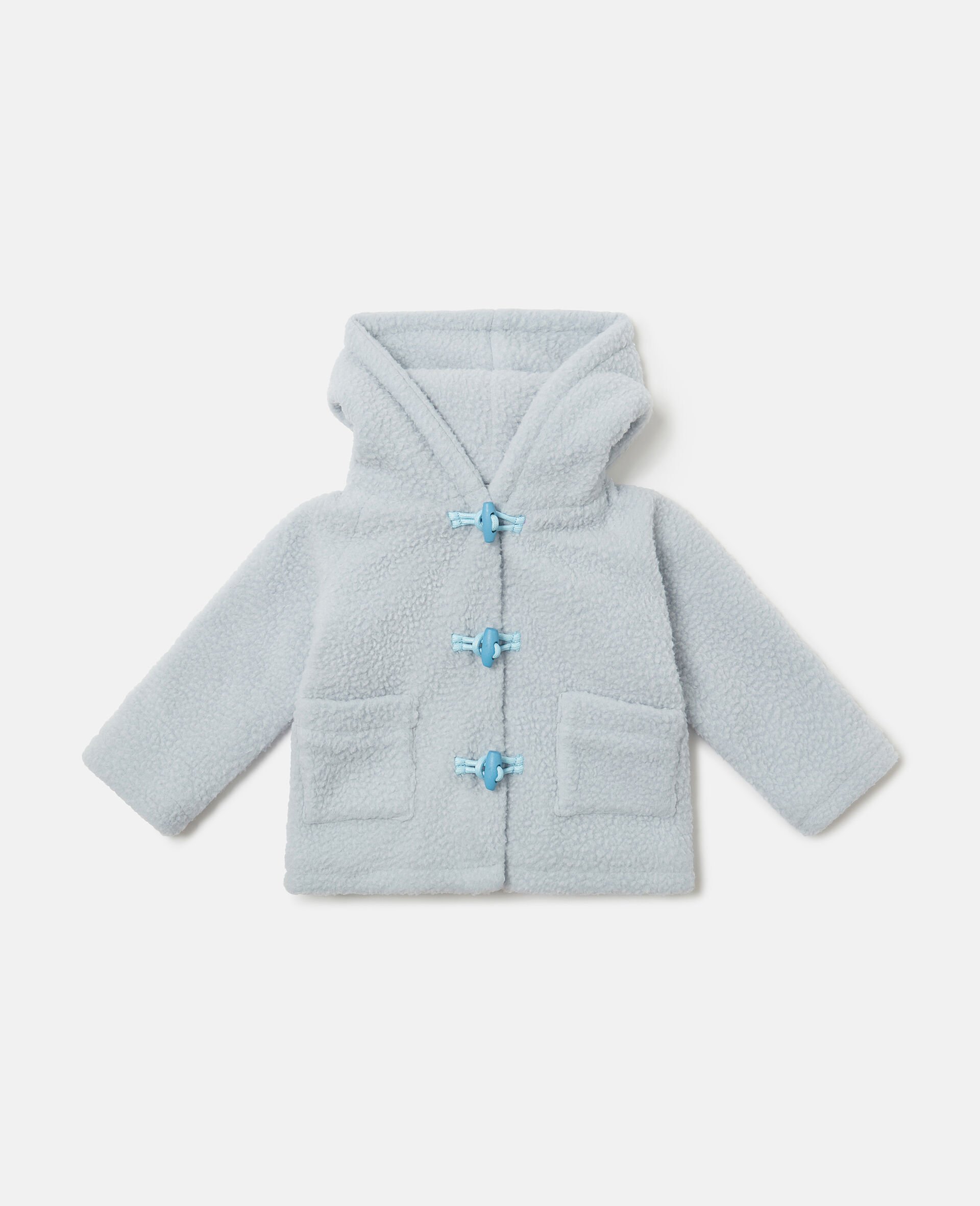 Plüschiger Teddymantel mit Kapuze-Blau-medium