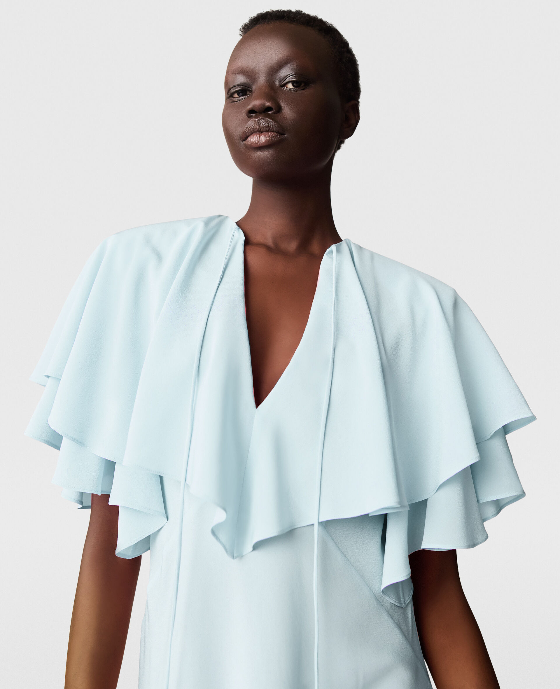 Robe midi semi transparente a manches courtes superposees-Bleu-large image number 3