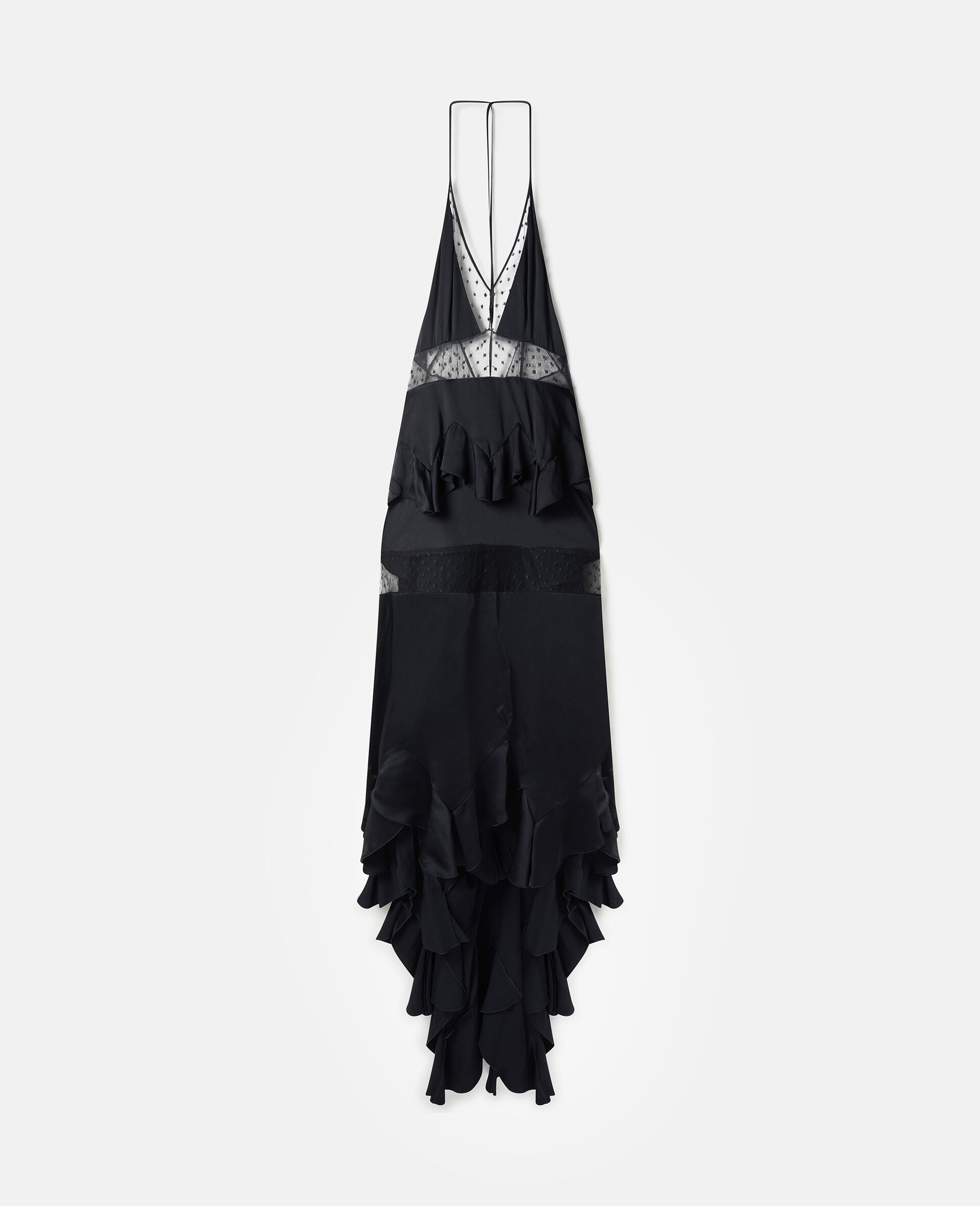 Robe longue en mesh à pois avec manches bouffantes-Noir-medium