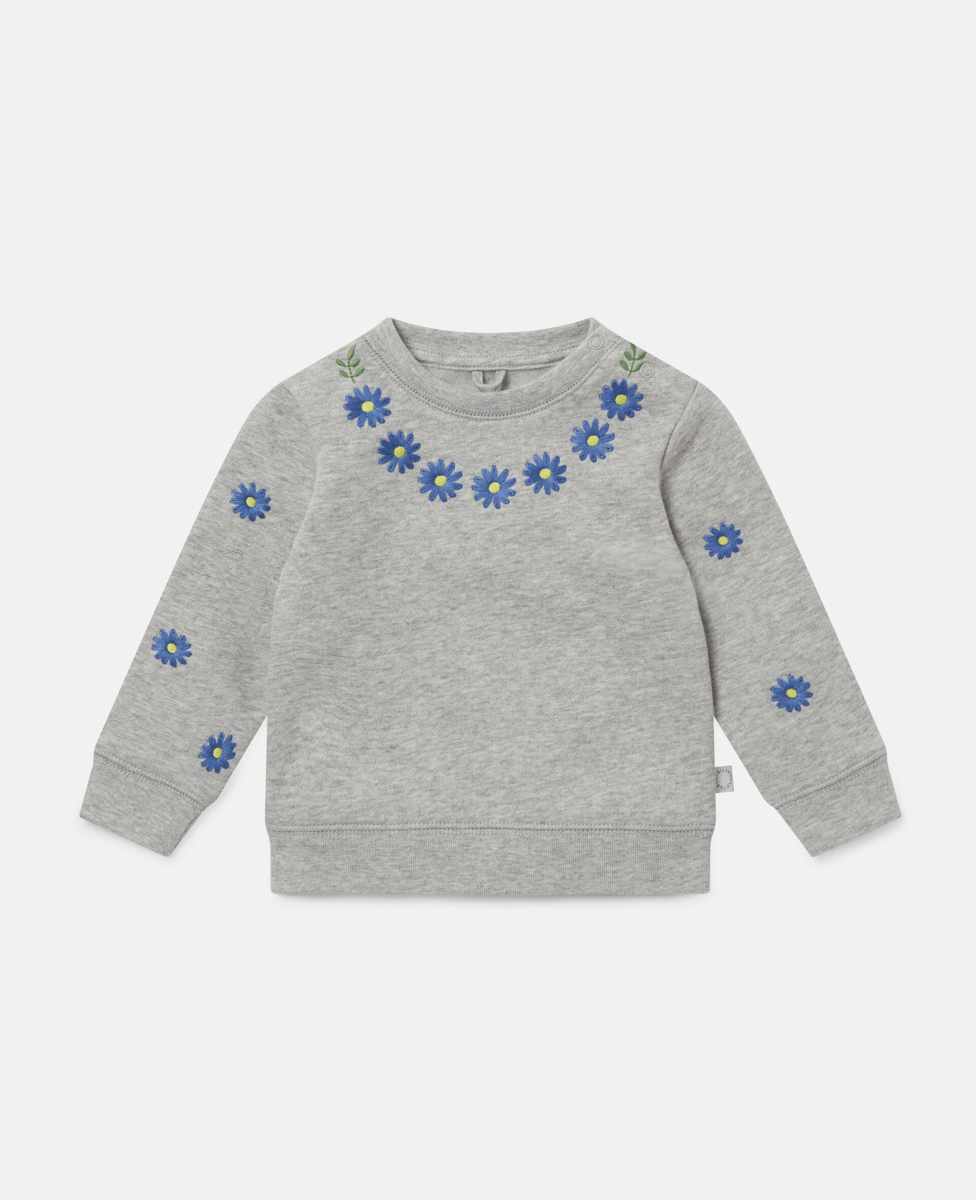 Embroidered Daisies Fleece Sweatshirt -Grey-large