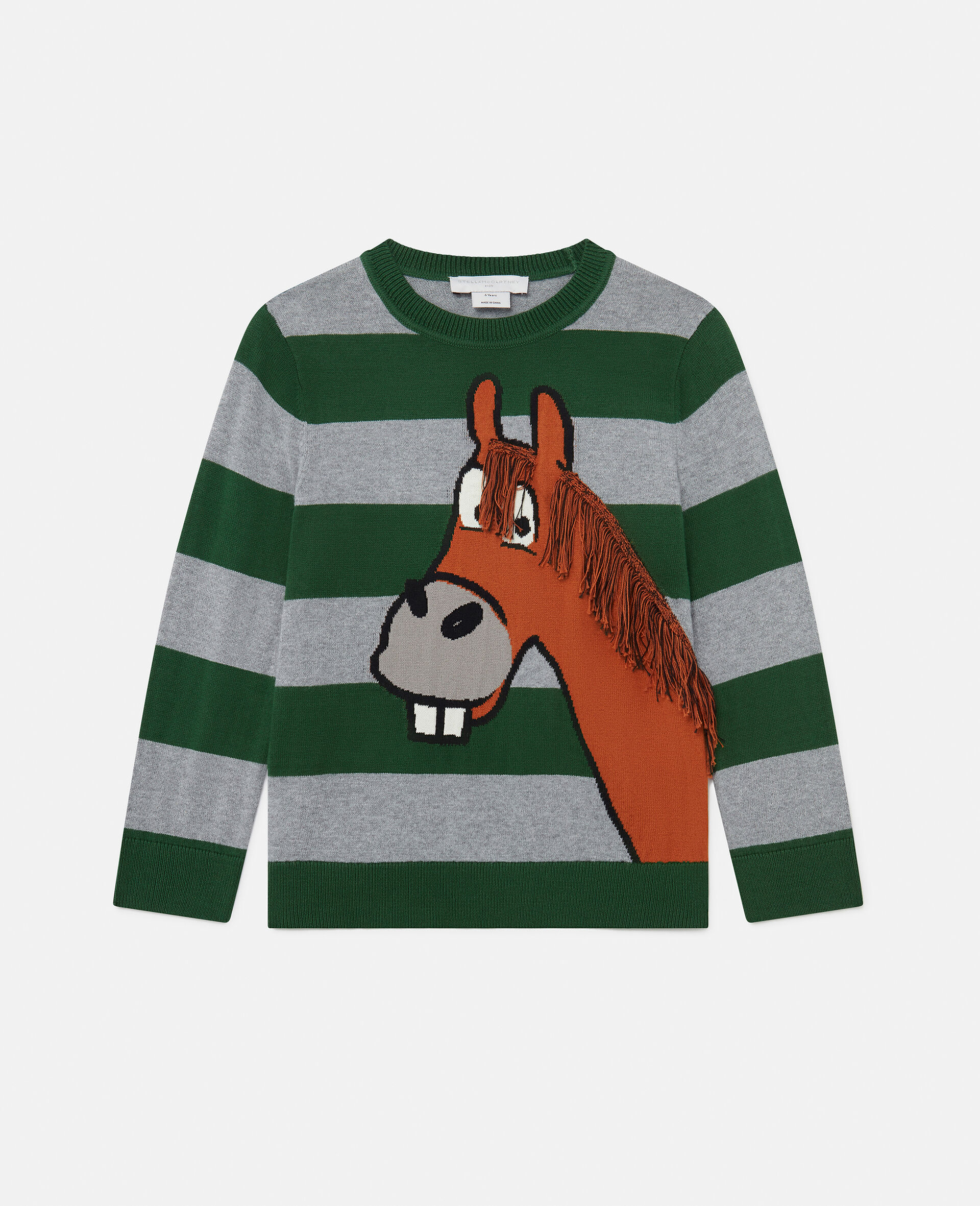 Horse Graphic Fringed Jumper-Grey-medium