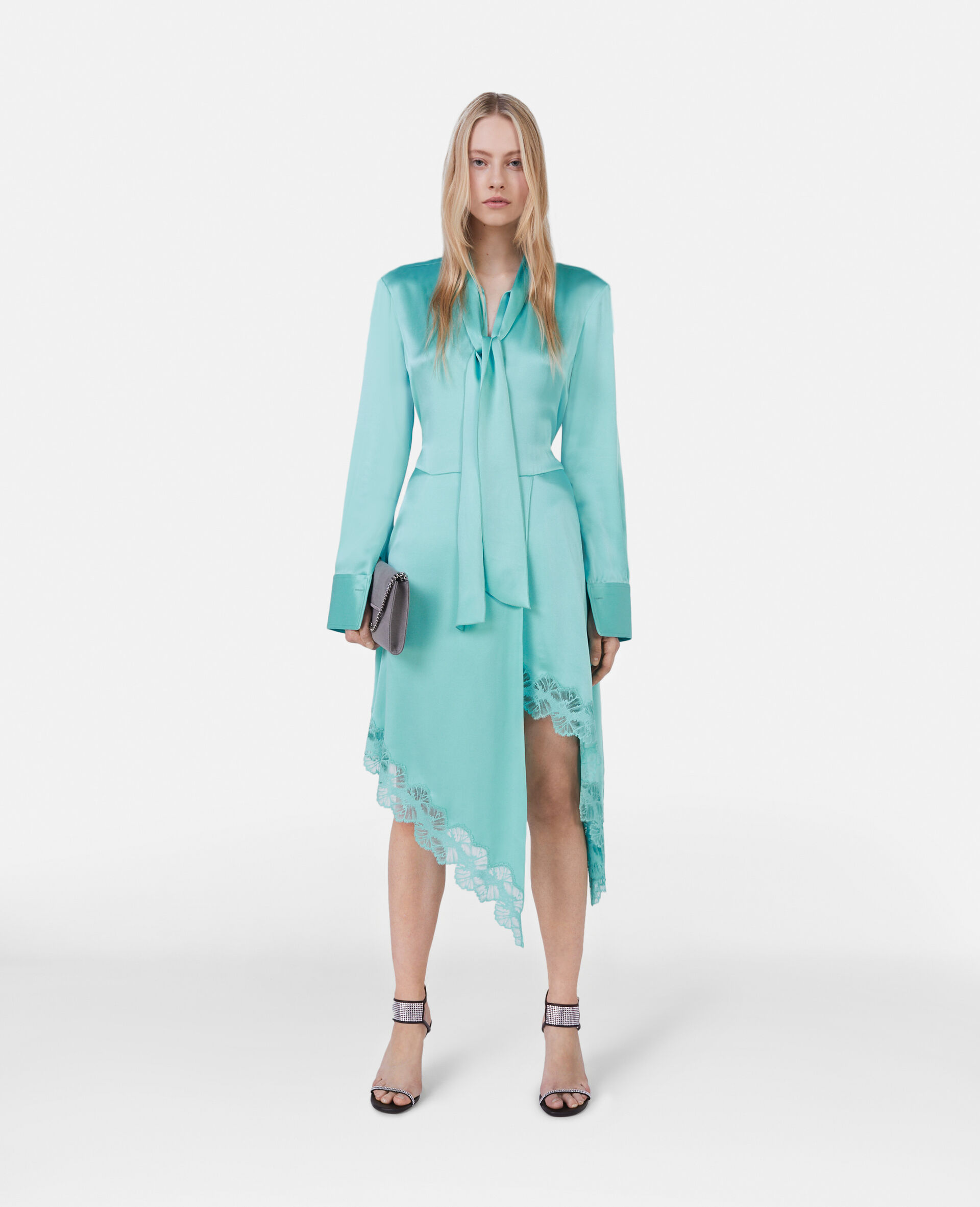 Double Satin Lace Dress-Blue-large image number 1