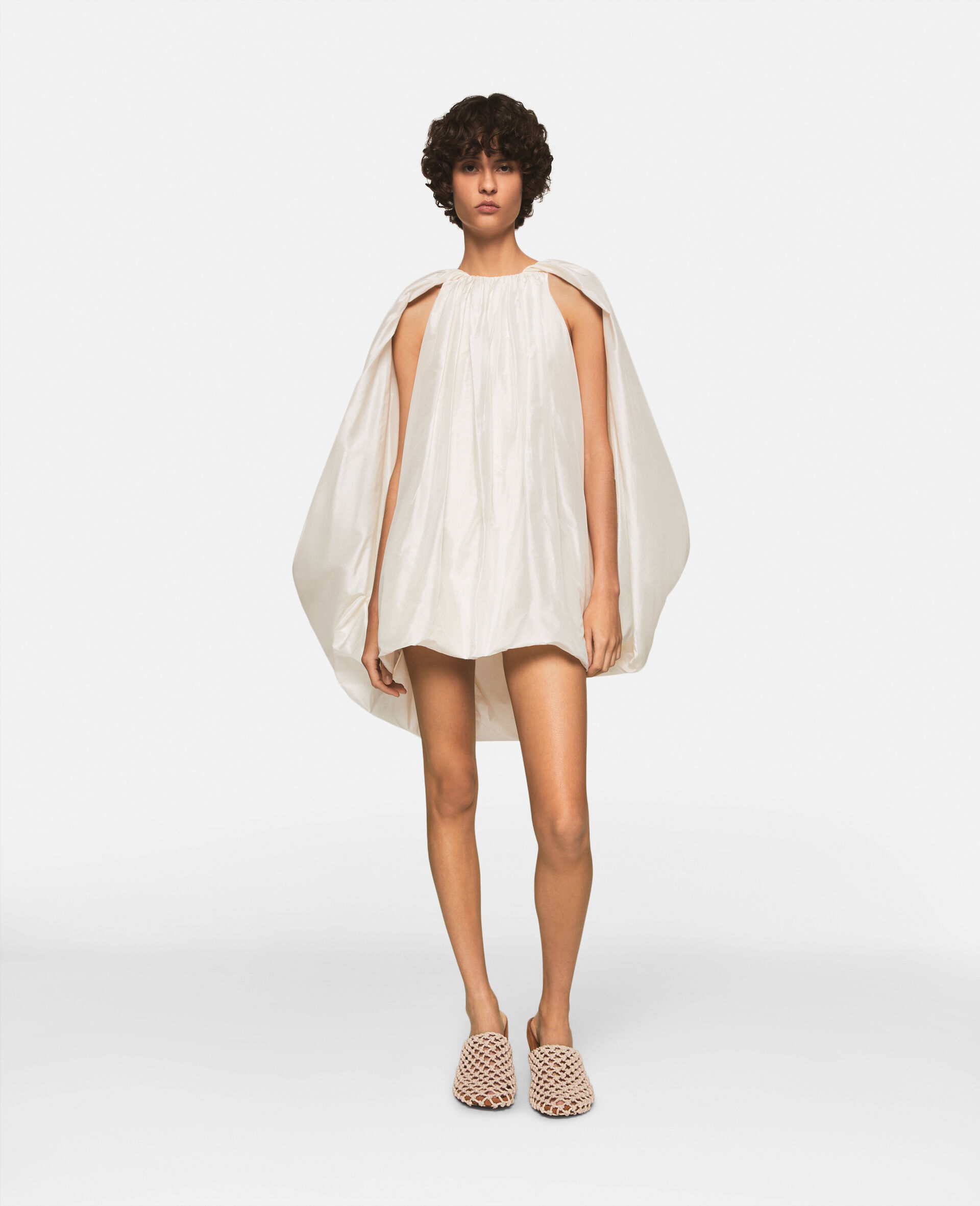 Sleeveless Cape Mini Dress-White-model