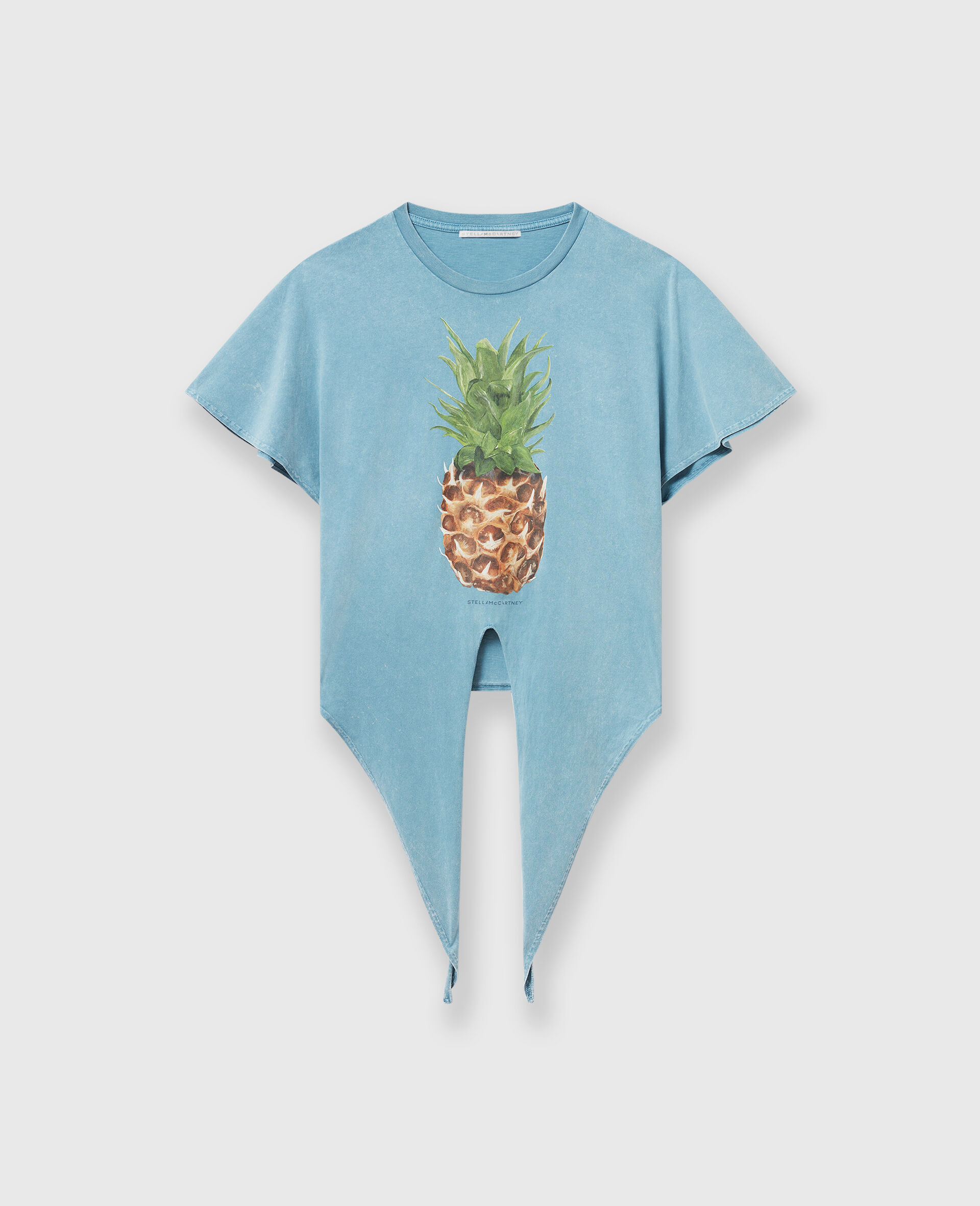 Pineapple Tie-front Cotton T-Shirt-Blue-large image number 0