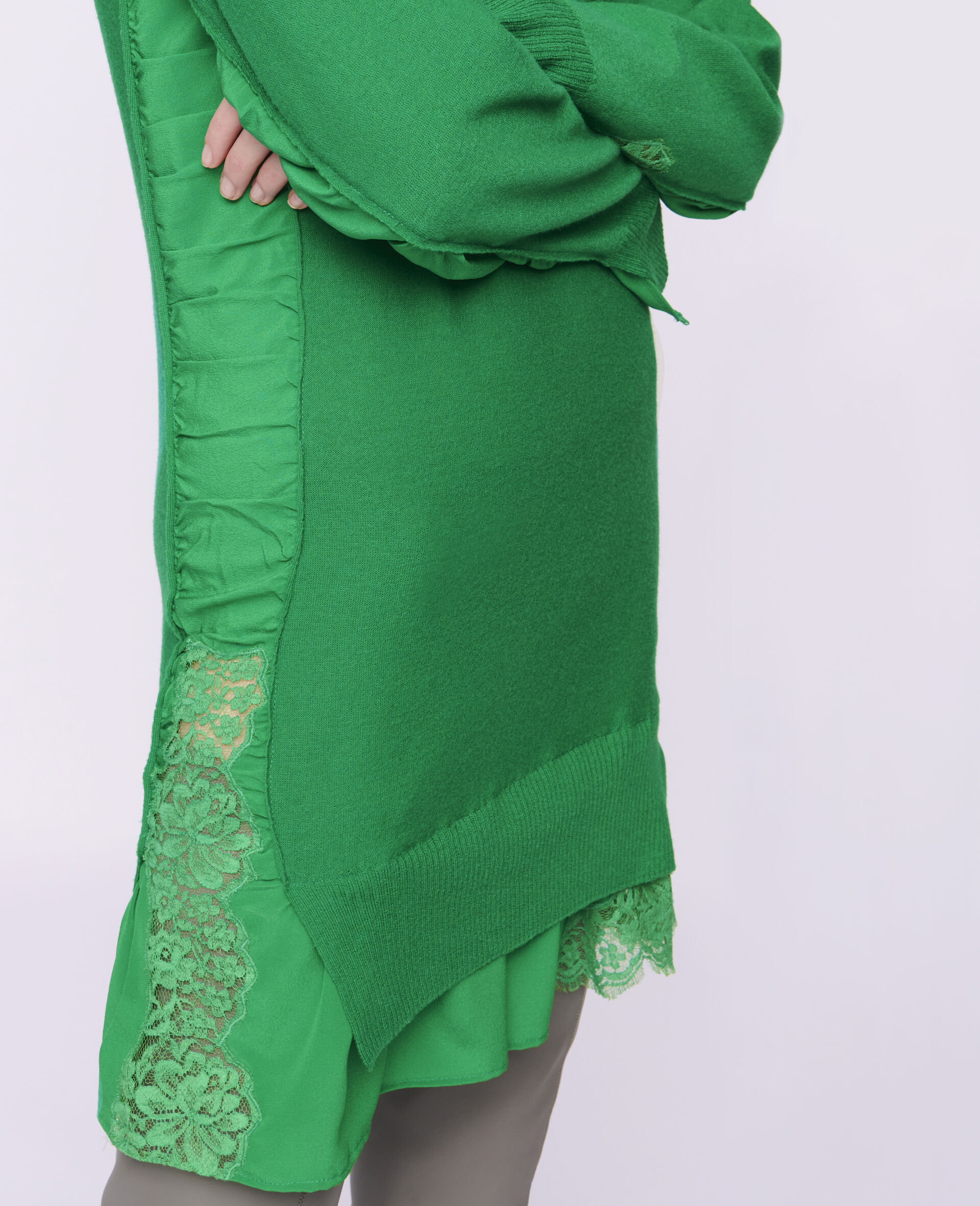 Silk Knit Mini Dress-Green-large image number 3
