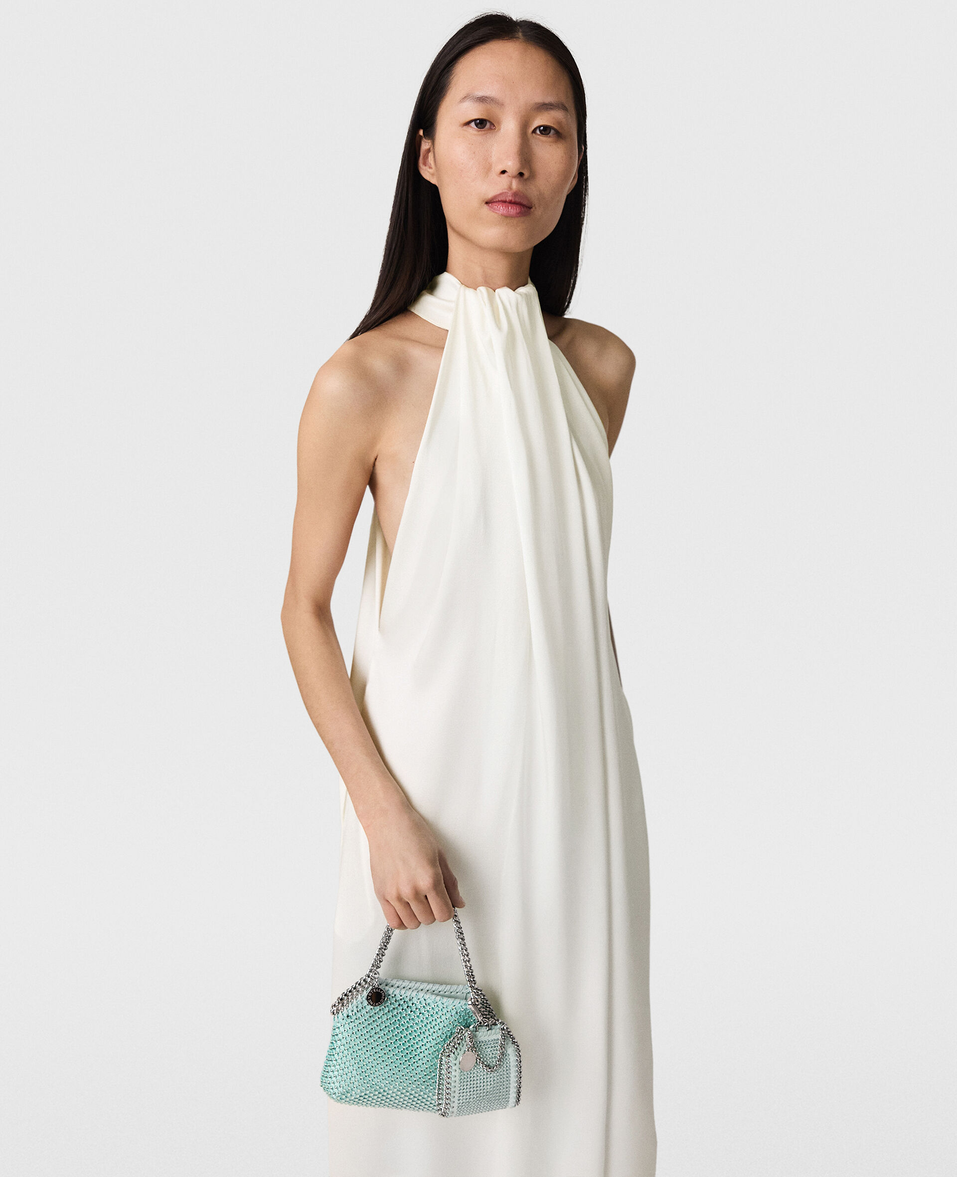 Halterneck Panel Maxi Dress-White-large image number 2