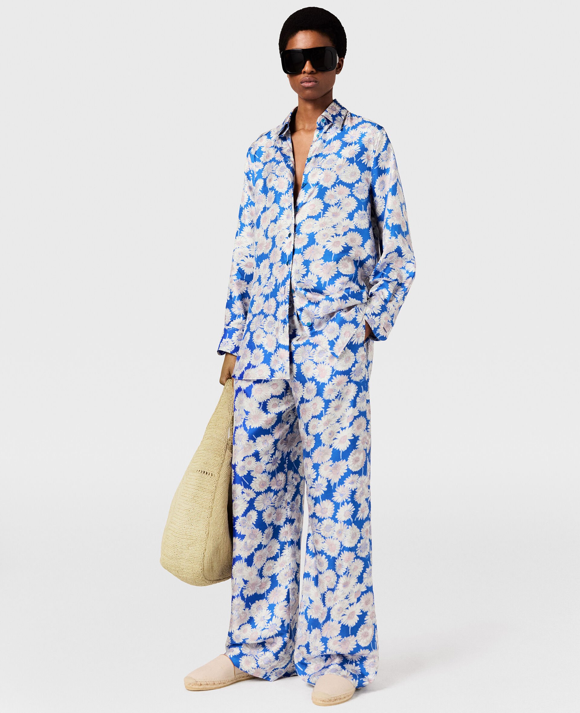 Daisy Print Oversized Shirt-Blue-large image number 2
