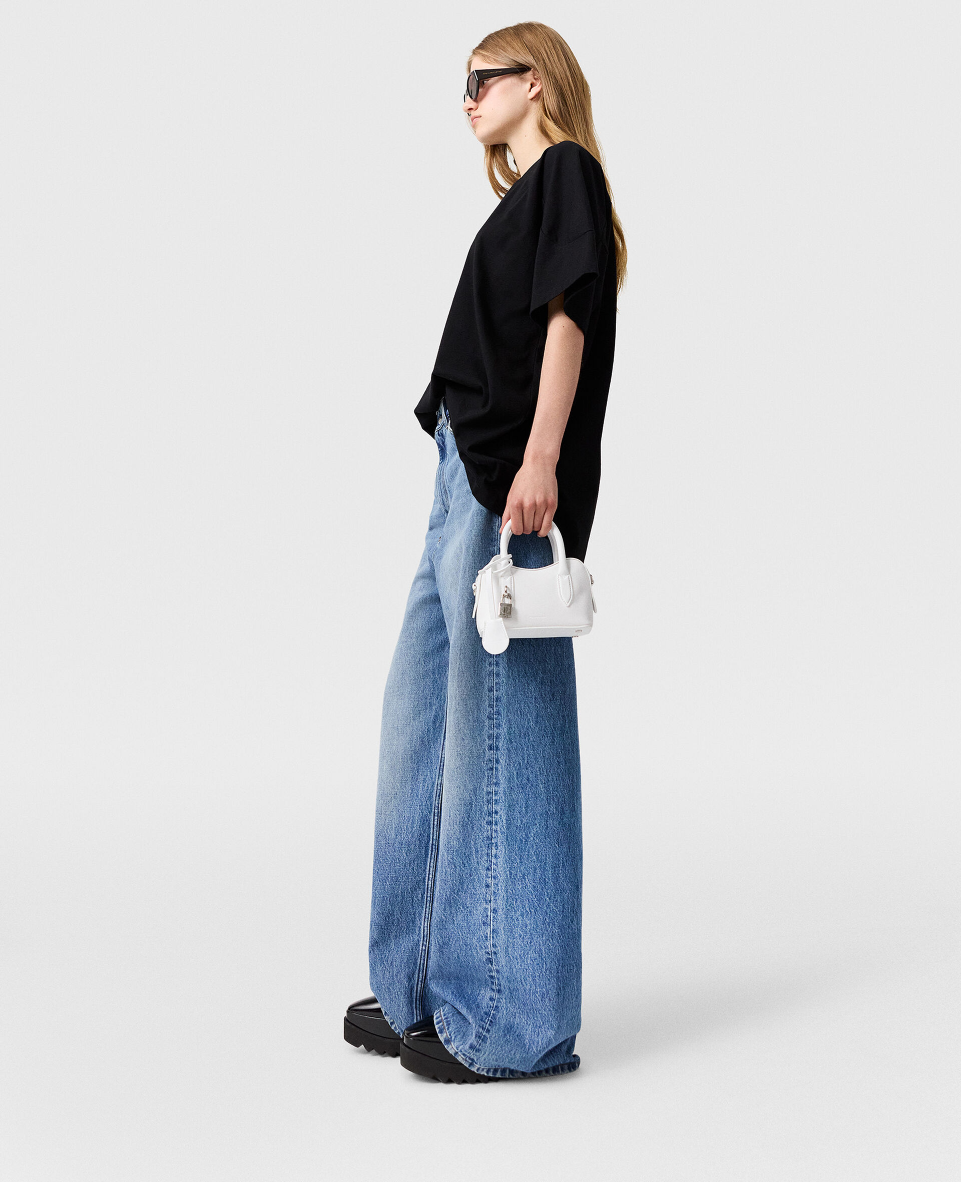 Faded Wide-Leg High-Rise Denim  Jeans-Blue-large image number 2