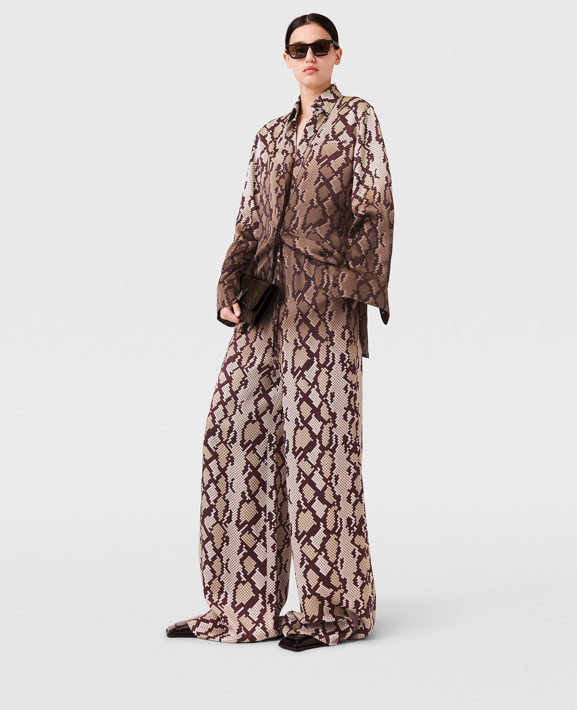 Snake Print Oversized Shirt-Brown-large image number 5