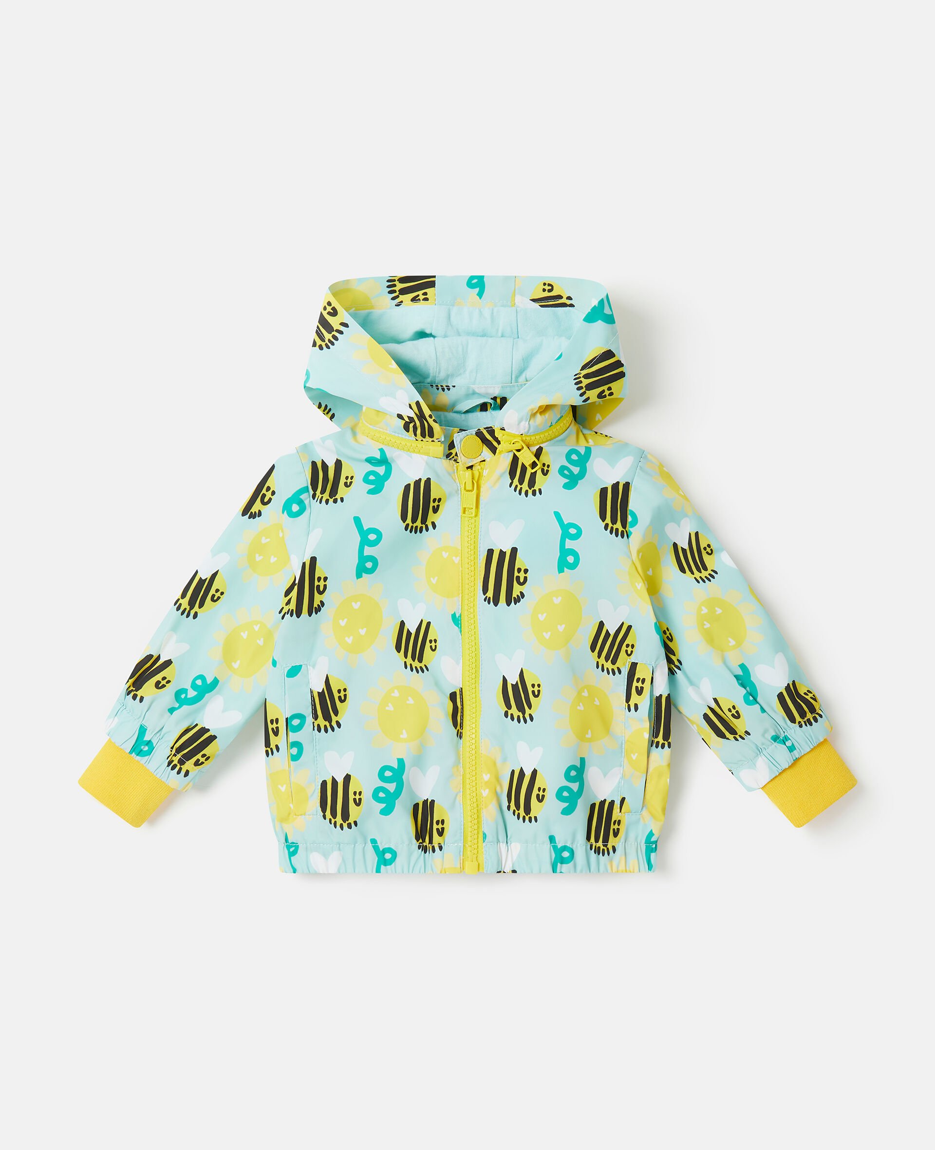 Bumblebee Sunflower Print Hooded Jacket-Multicoloured-model