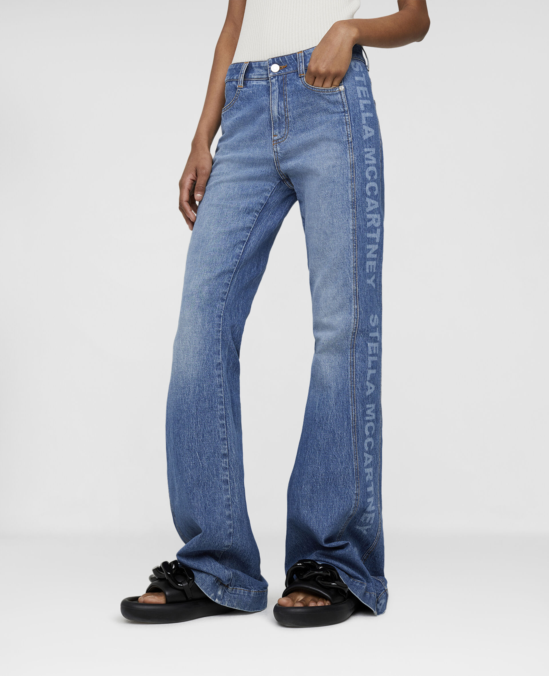 Logo Seam Flared Jeans-Blue-large image number 3