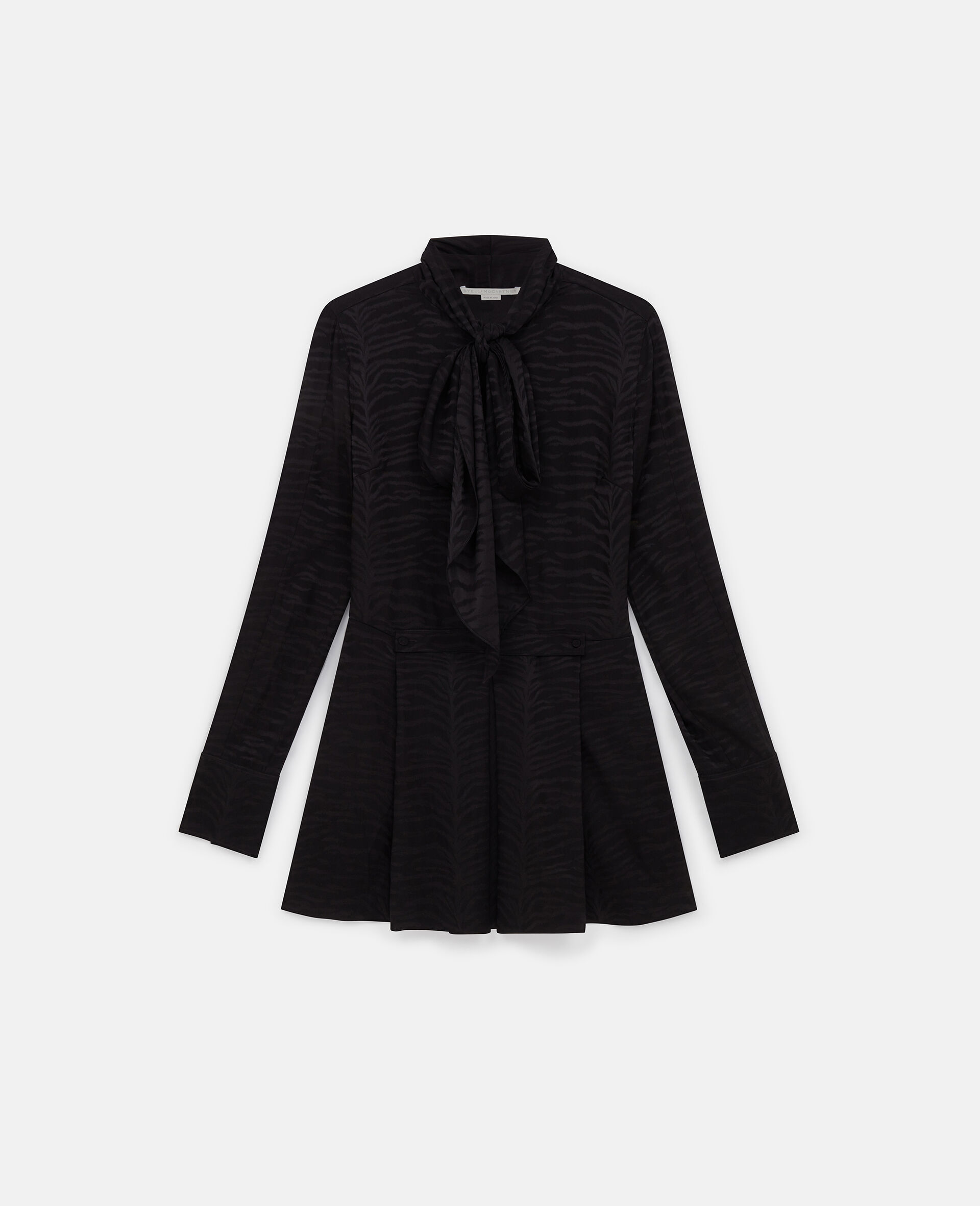 Tiger Print Tie-Neck Midi Dress-Black-large image number 0