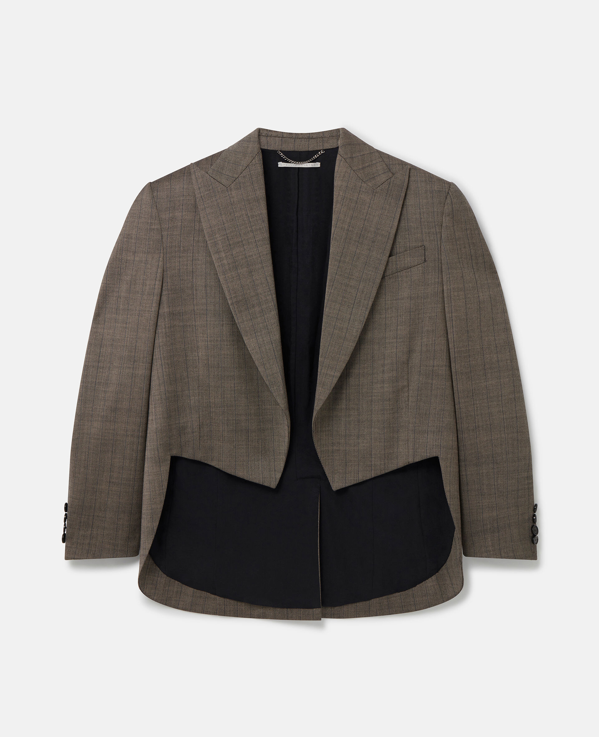 Cropped Checked Wool Blazer -Grey-large image number 0