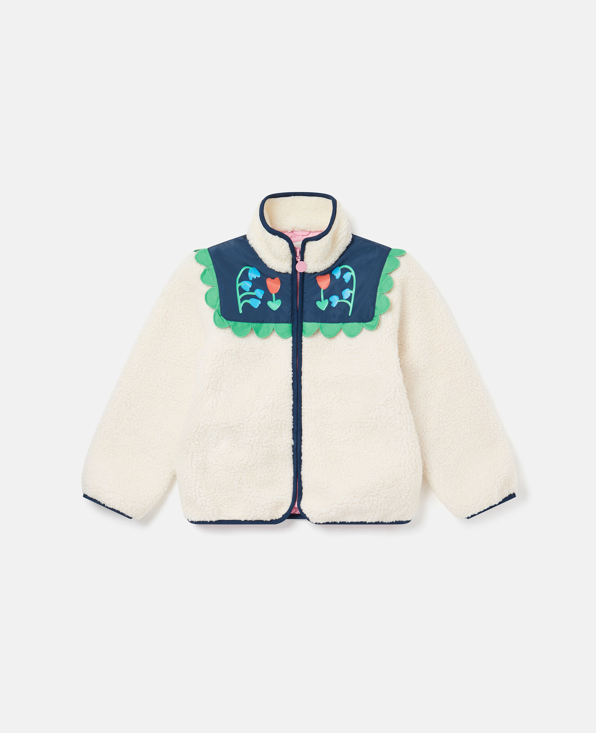 Folk Flower Embroidery Fleece Jacket-Cream-large image number 0