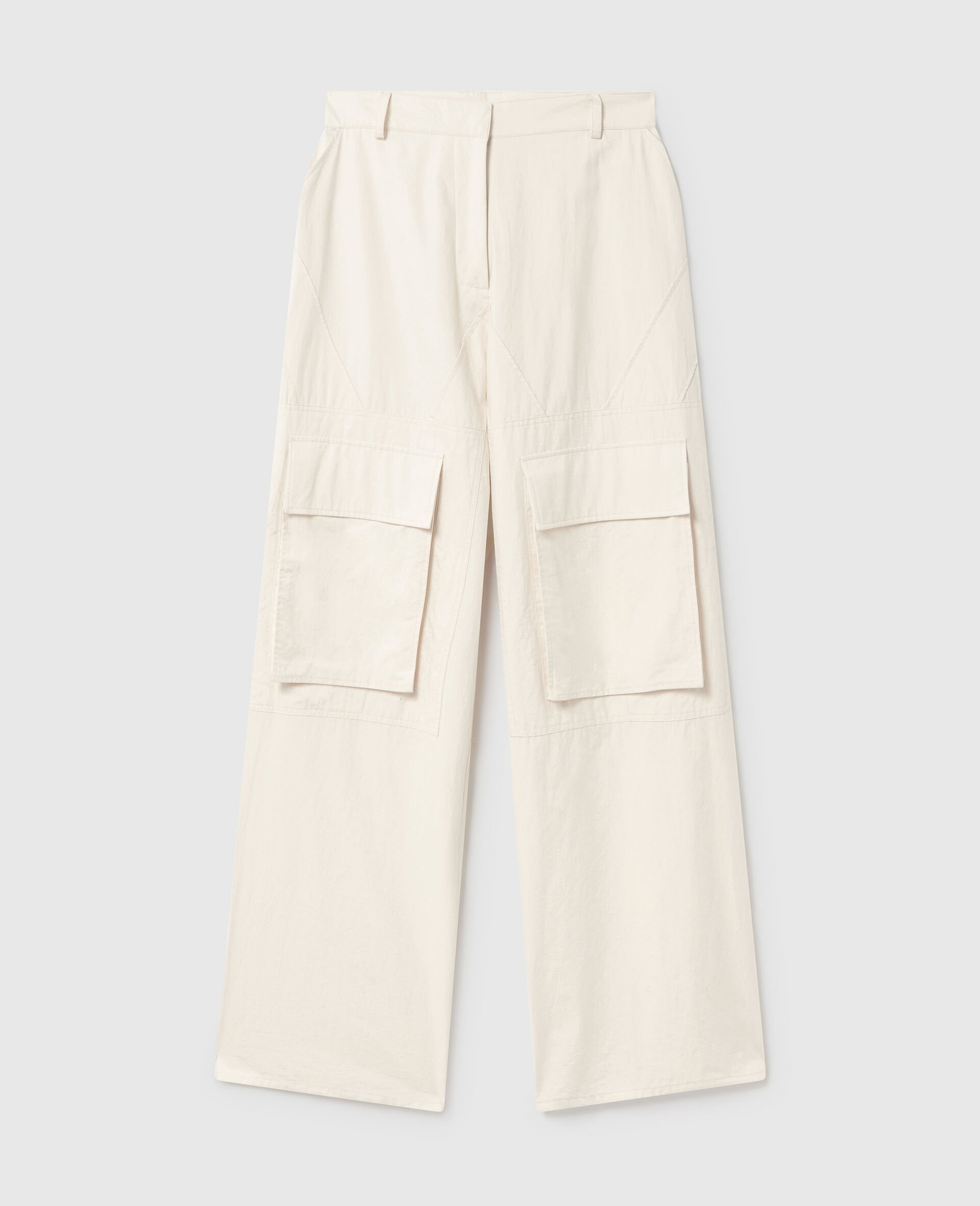 Washed Cotton Cargo Trousers-Cream-medium