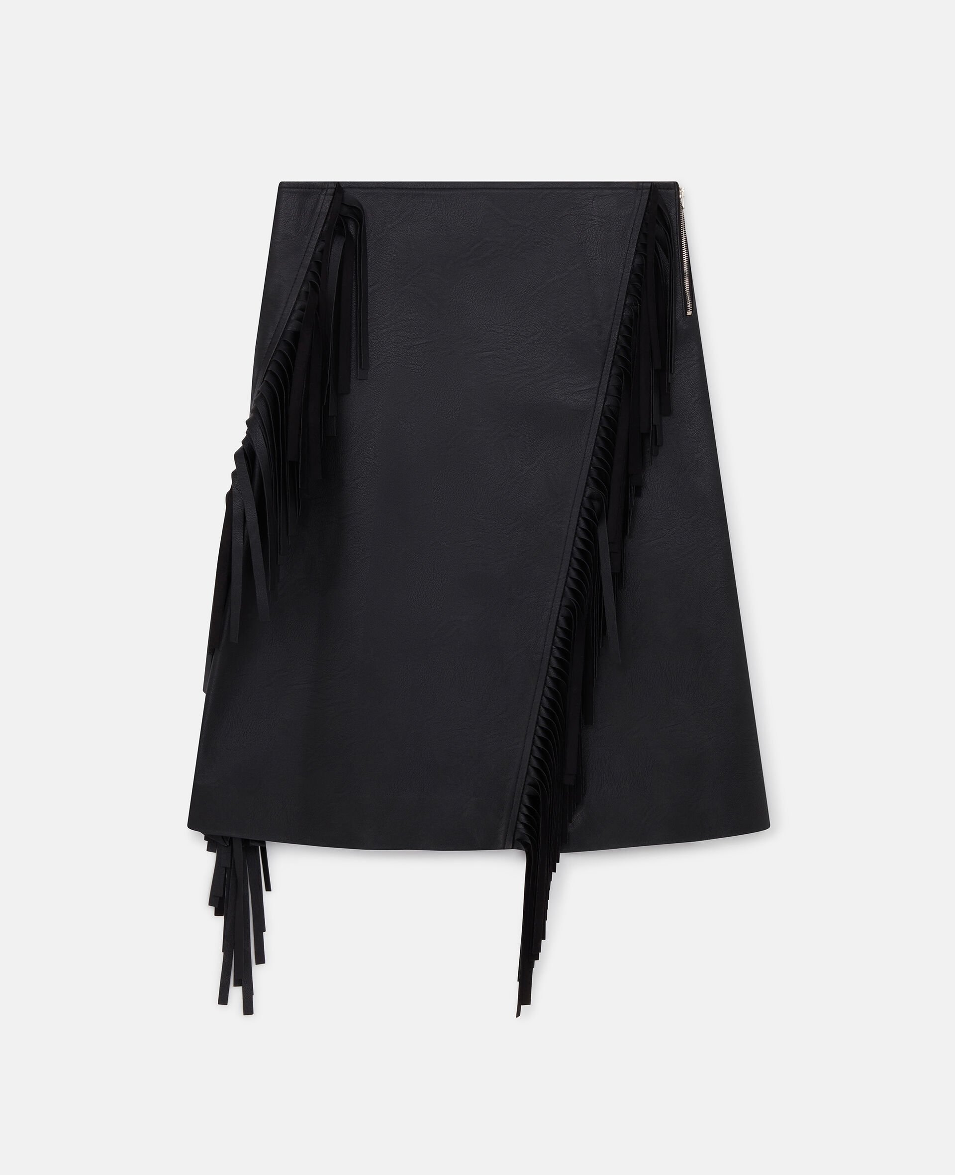 Gonna Midi in Alter Mat con Frange-Nero-large image number 0