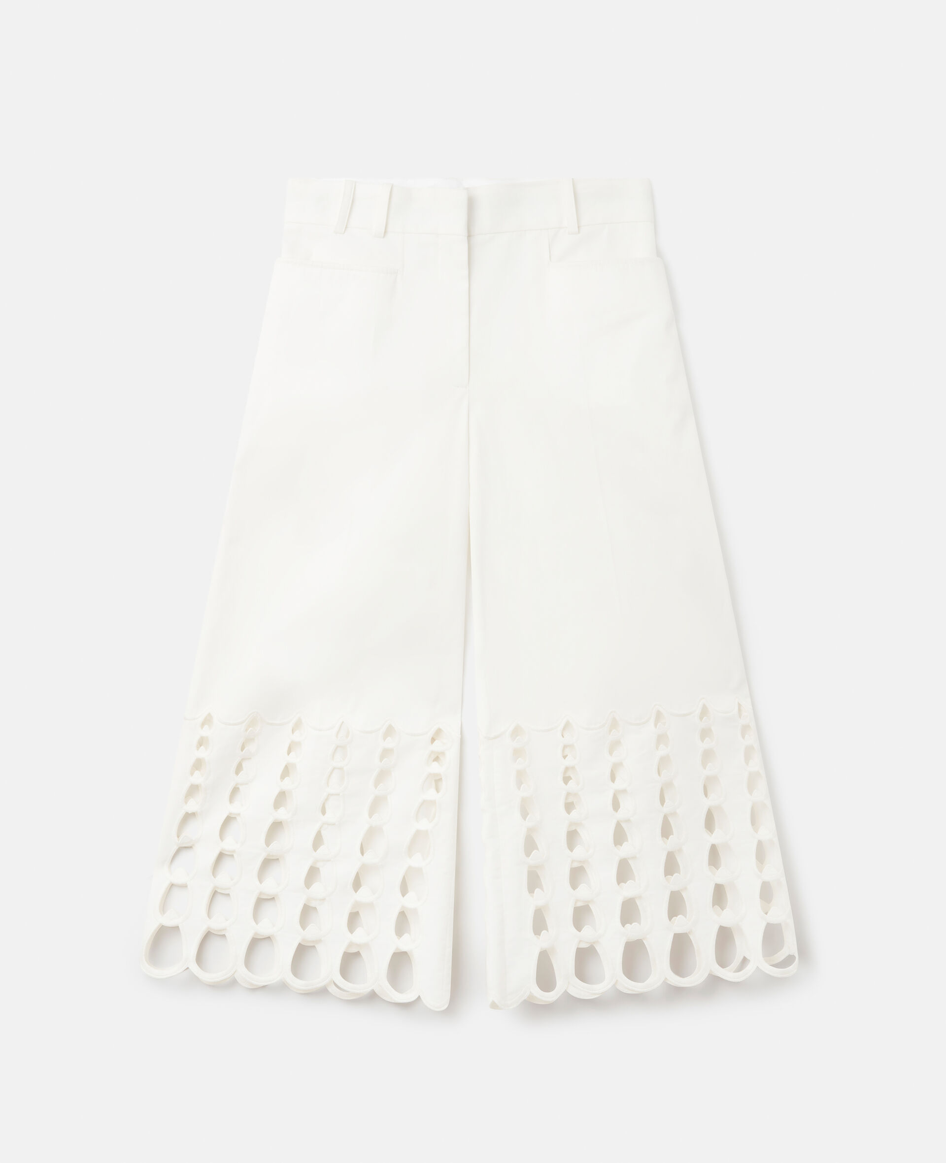 Polished Cotton Crochet Embroidery Trousers-White-large image number 0