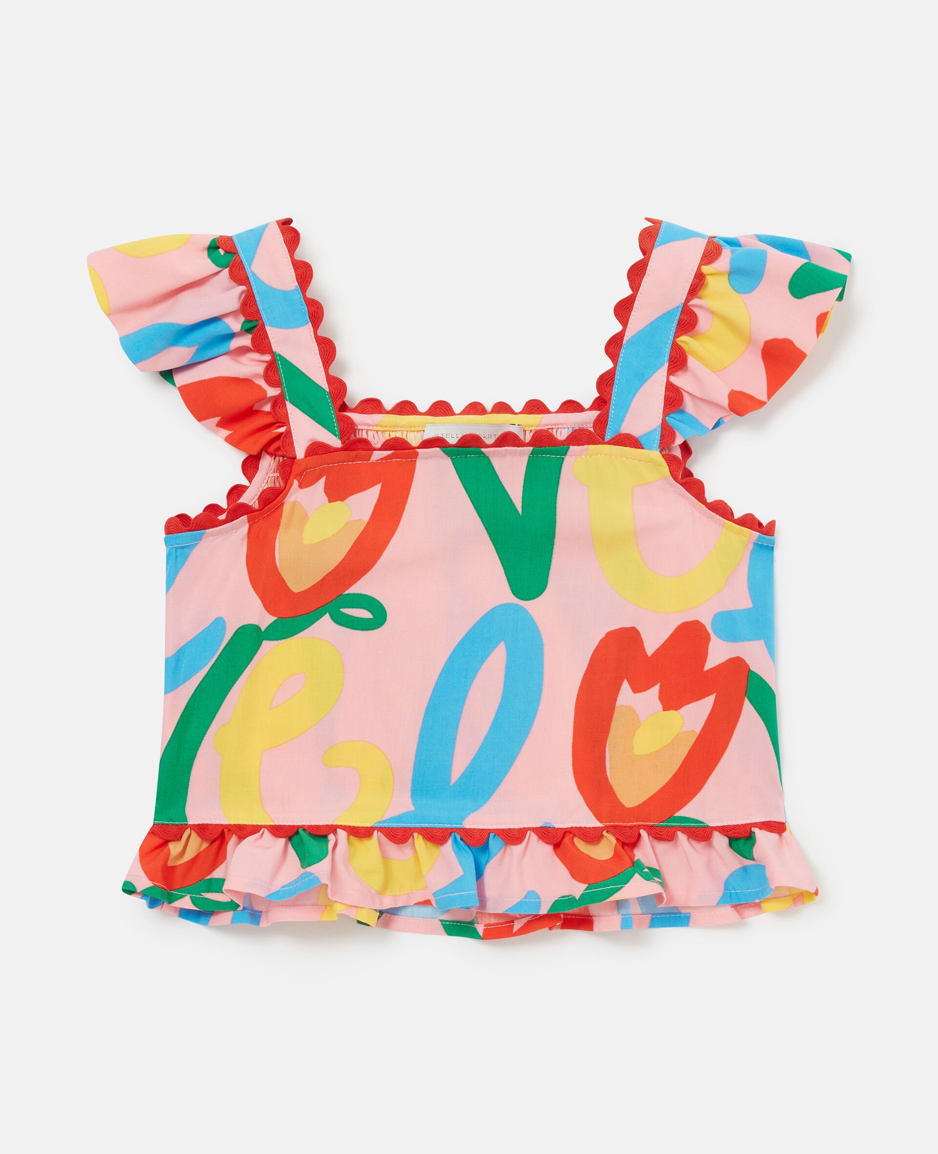 荷叶边衣袖图案上衣 -粉色-medium