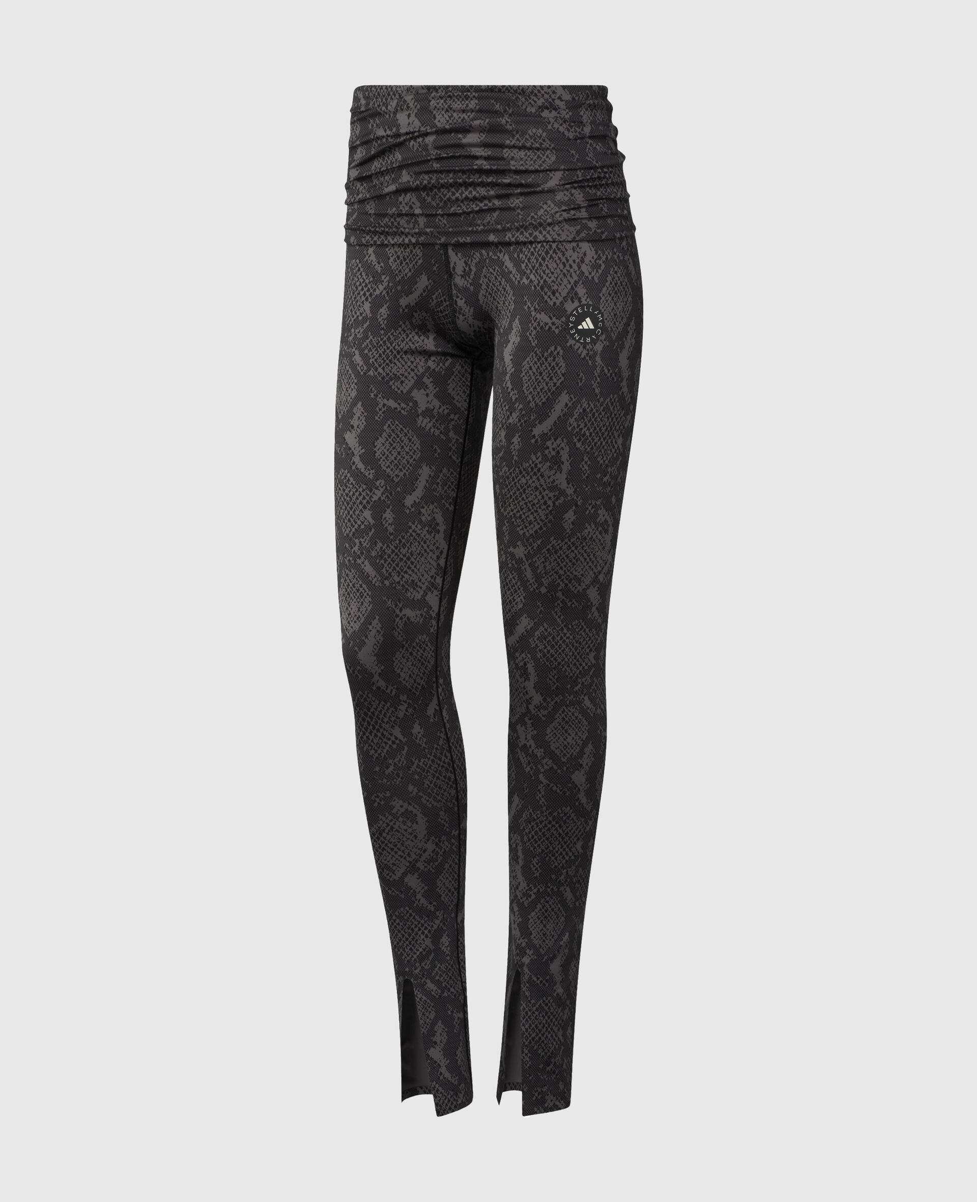Roll-Top Split-Cuff Graphic Print Leggings-Brown-medium