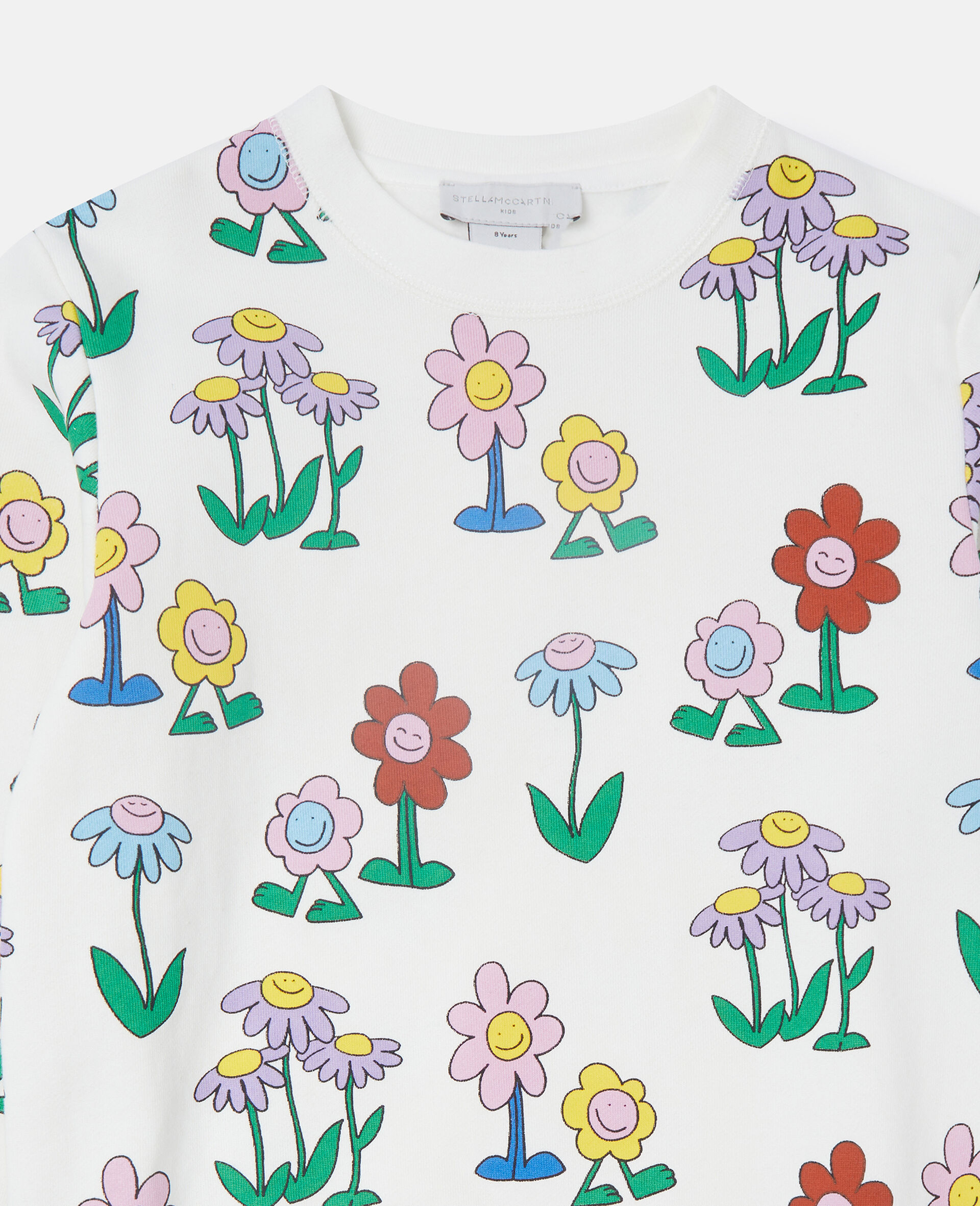 Flower Print Crewneck Sweatshirt-White-medium Flower Print Crewneck Sweatshirt-White-medium
