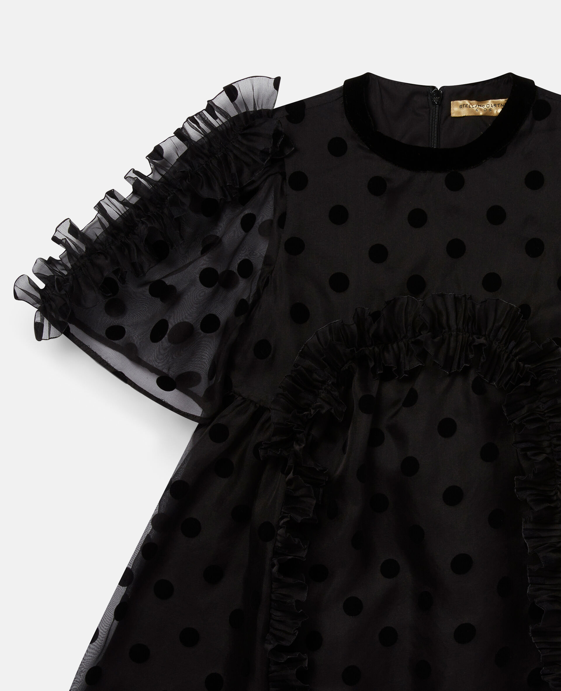 Ruffle Polka Dot Silk Organza Dress-Black-large image number 1