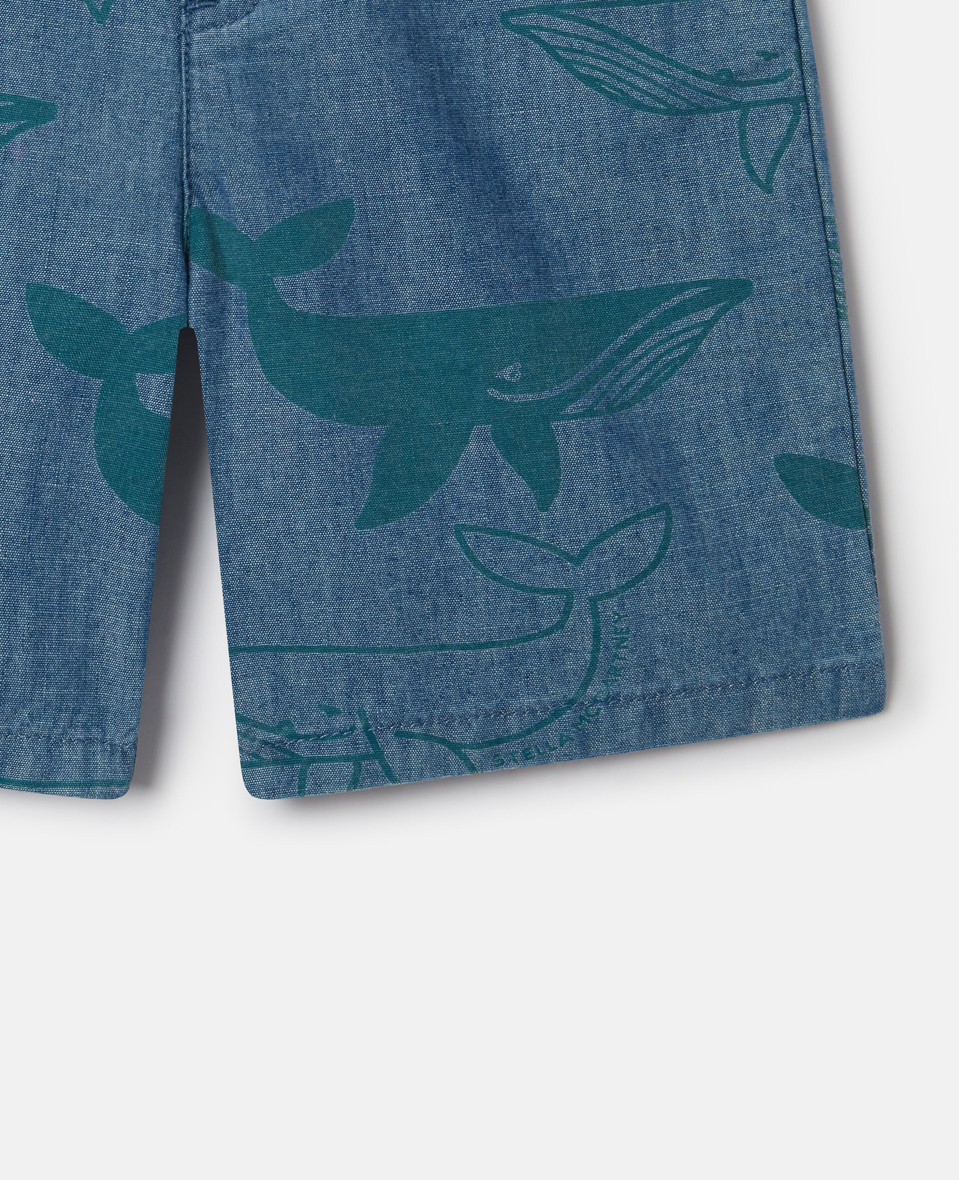 Whale Print Denim Shorts-Blue-large image number 3