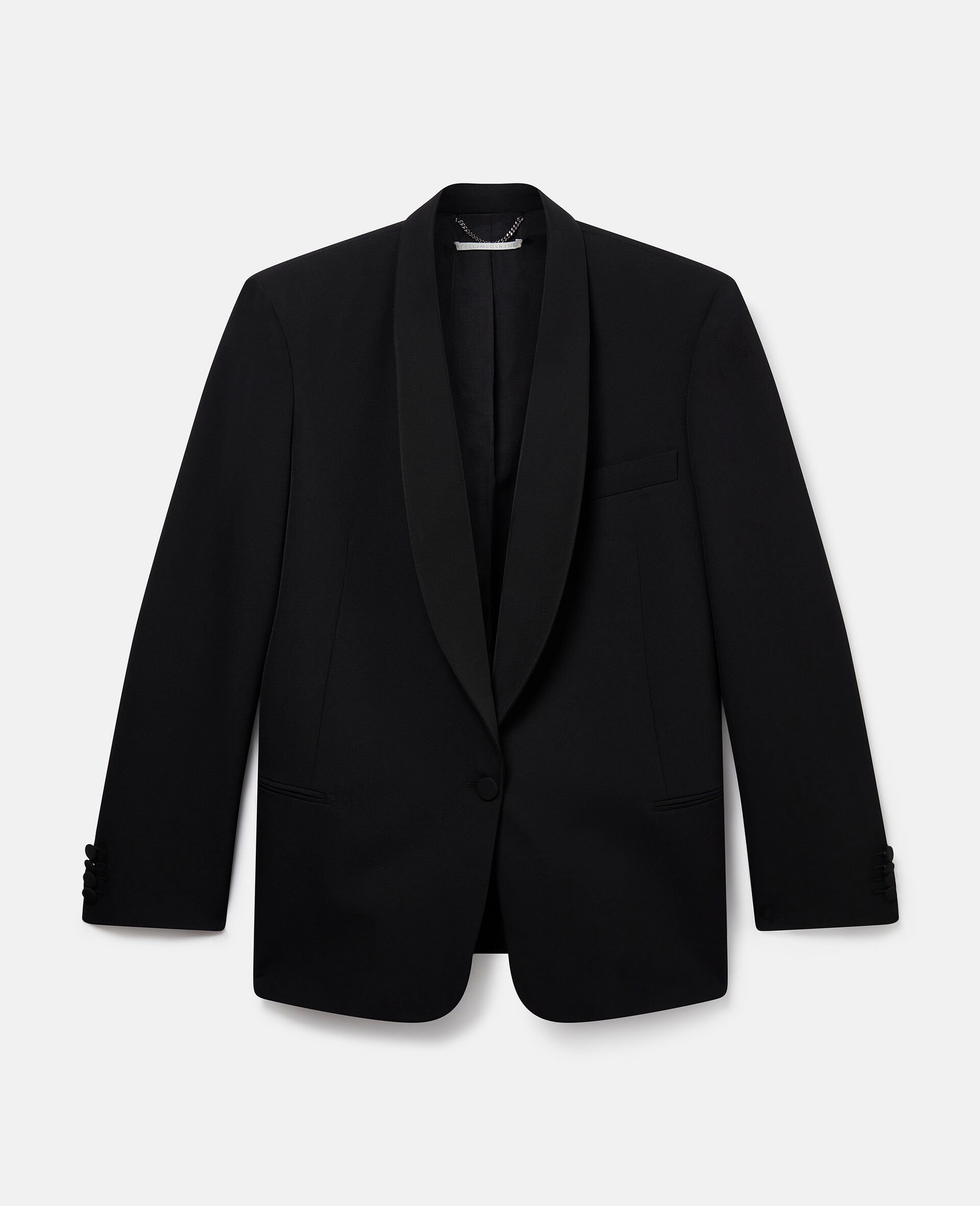Blazer in lana con revers sciallato-Nero-large image number 0