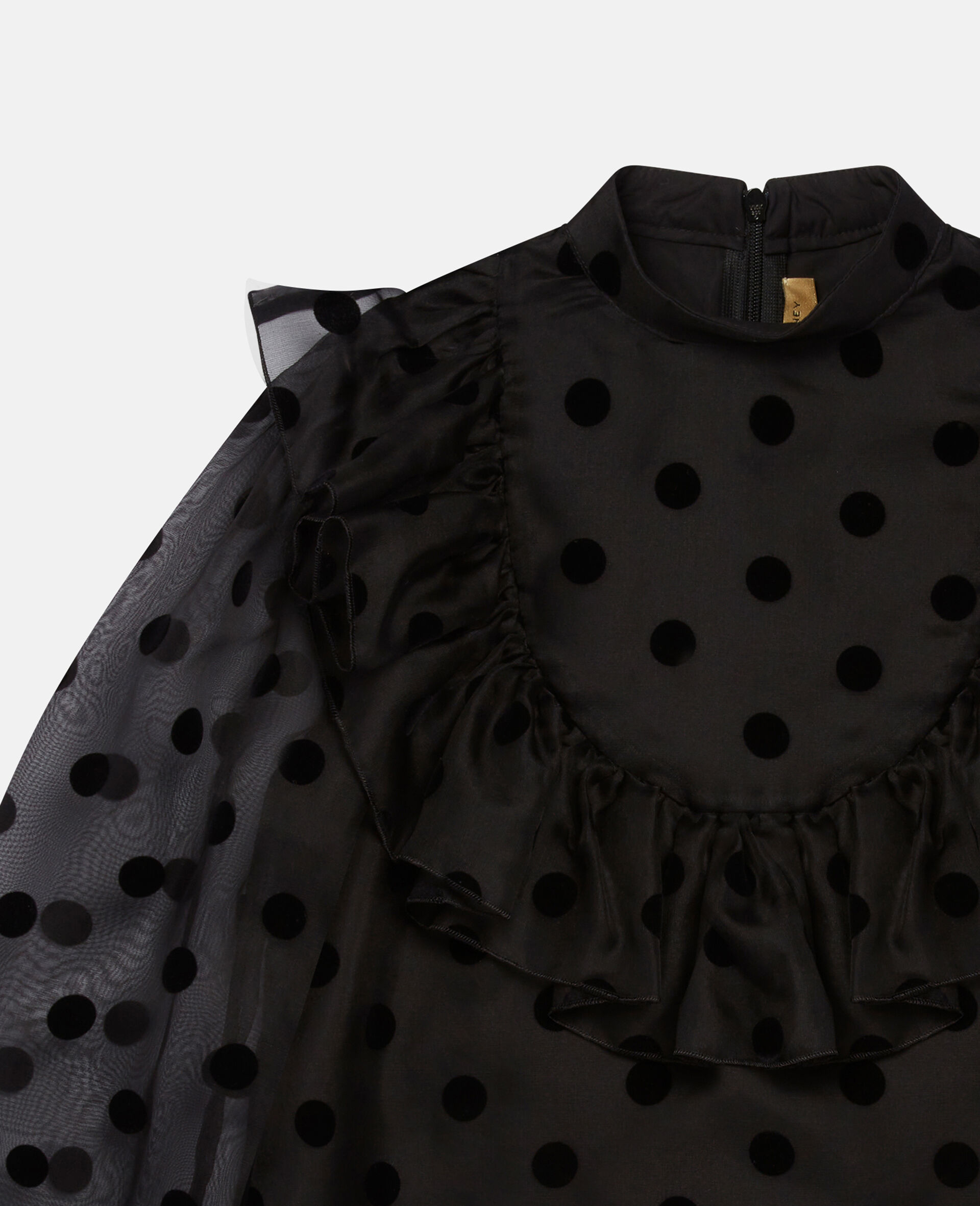 Ruffle Polka Dot Silk Dress-Black-large image number 1