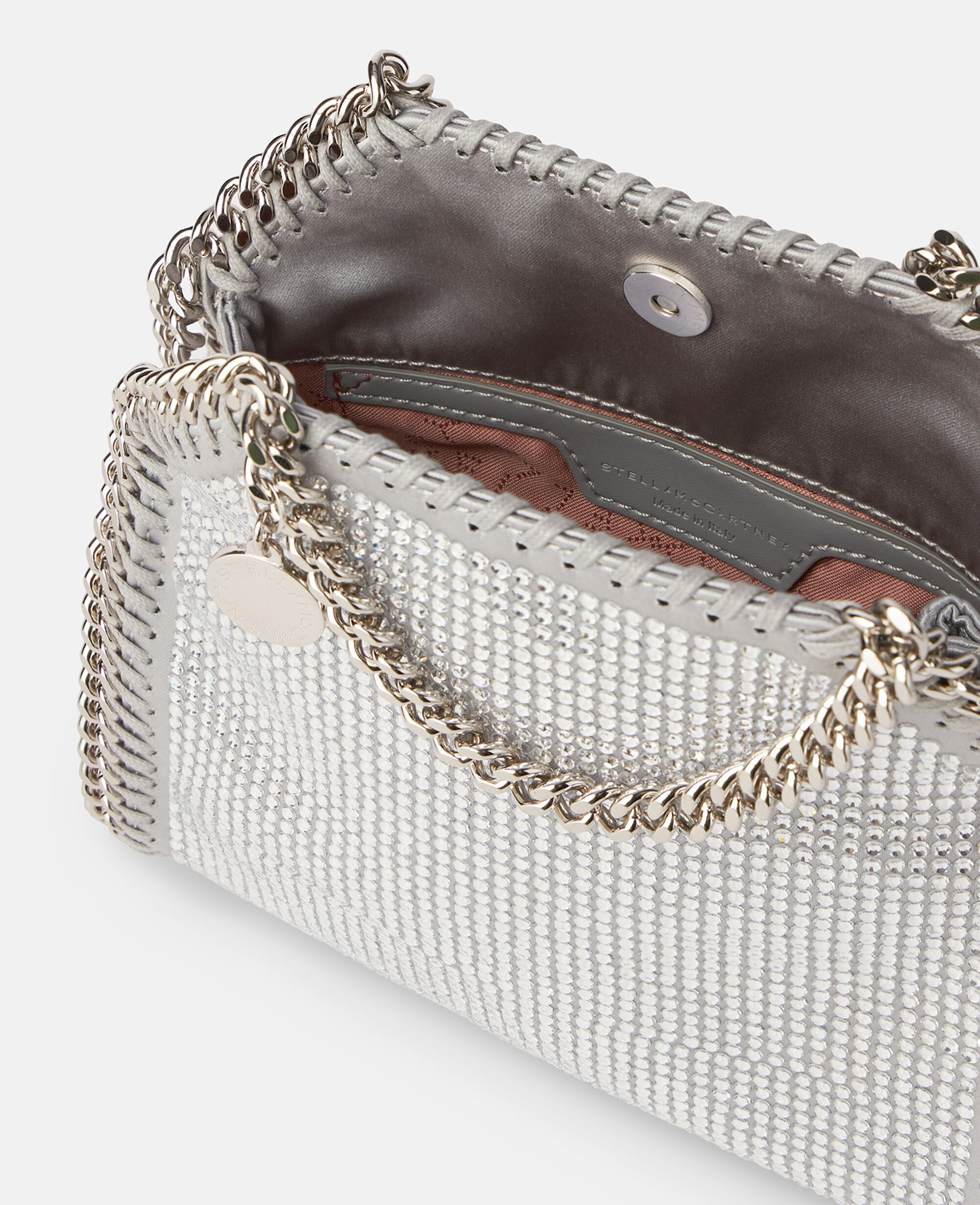 気品【Stella McCartney】シルバー クリスタル ショルダーバッグ Women Metallic silver Falabella Crystal Mesh Crossbody Bag