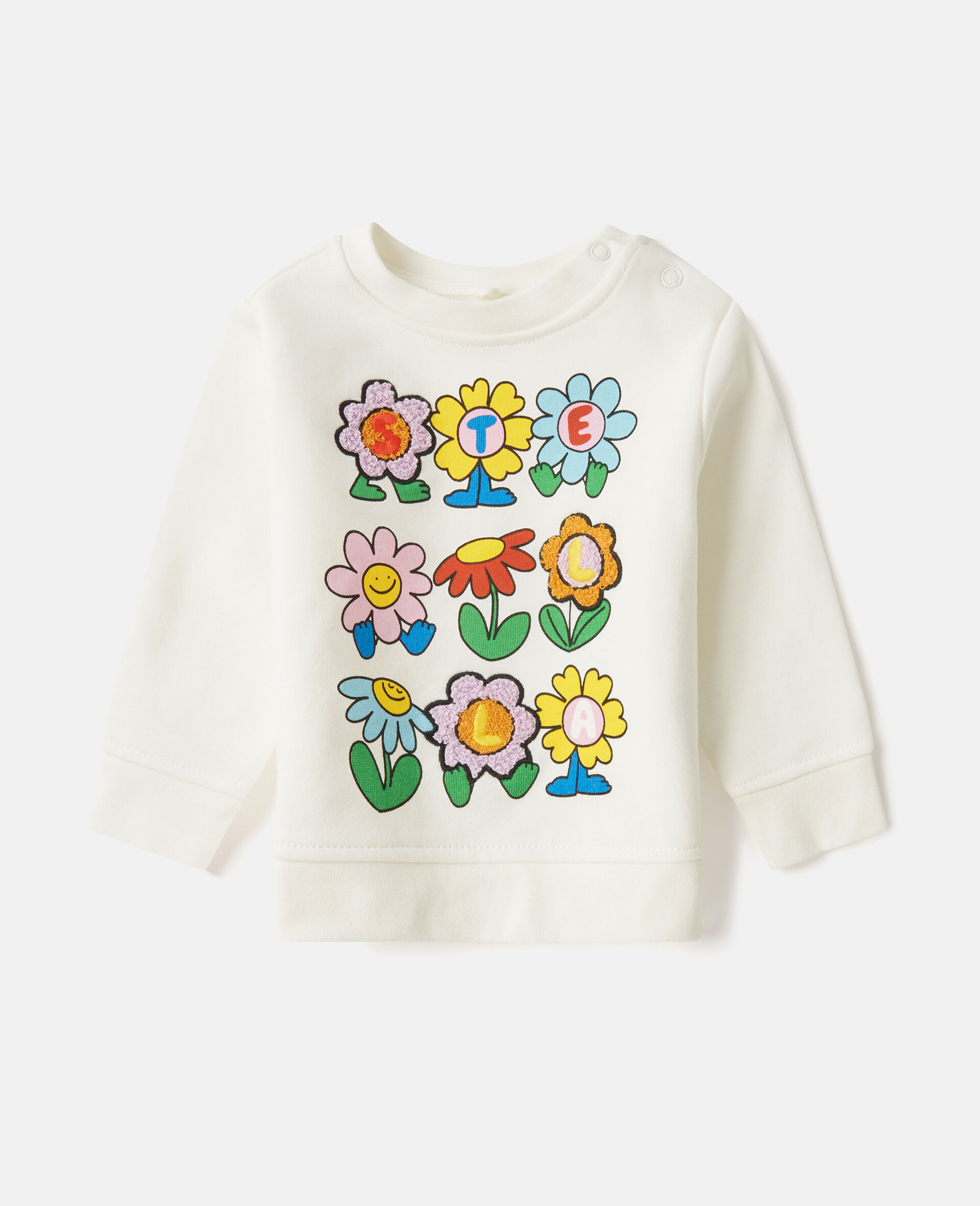 Sweatshirt mit Blumen-Print und Rundhalsausschnitt-Wei&szlig;-medium