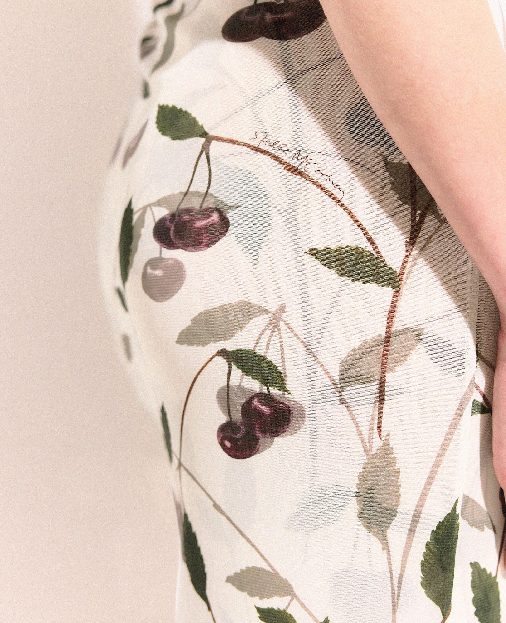 Robe midi bustier en mesh avec imprime cerises-Beige-large image number 3