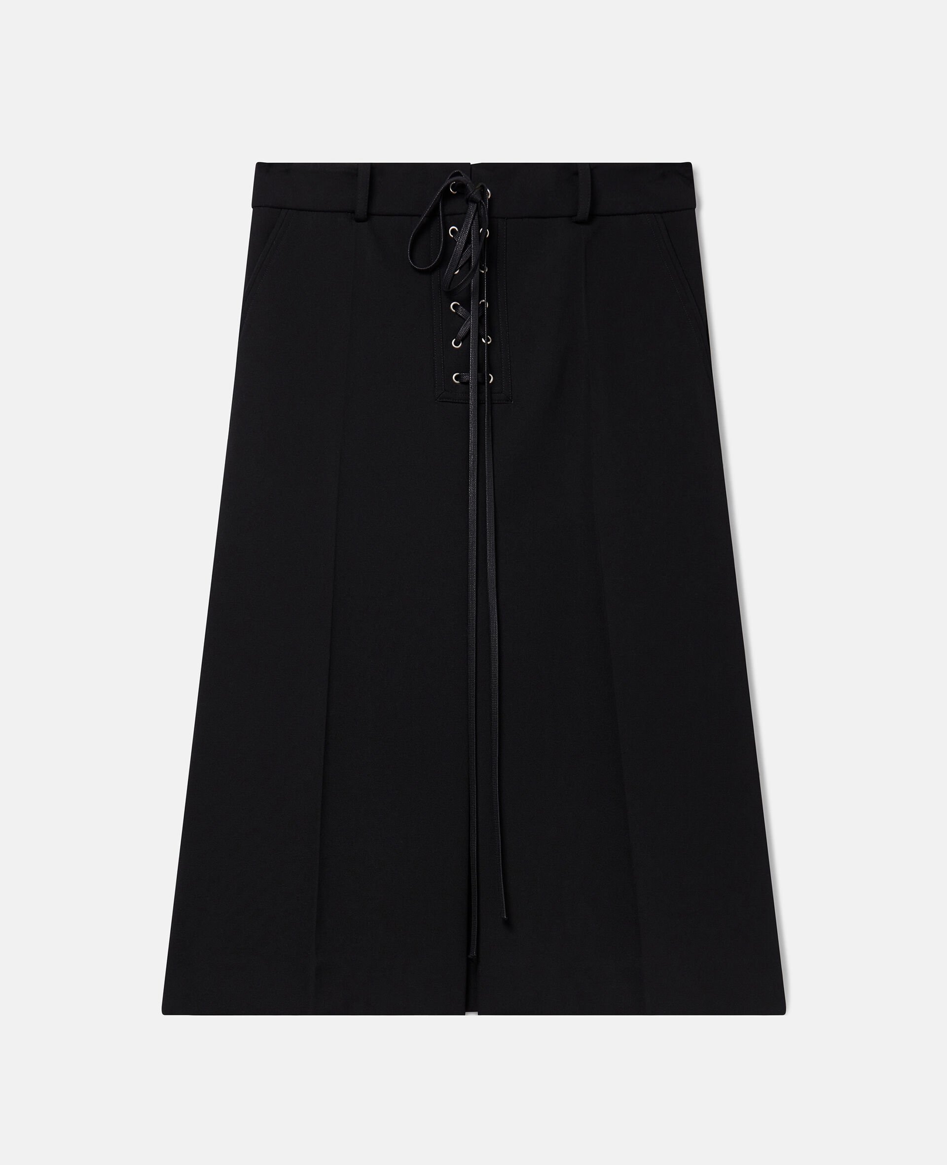 Whipstitch-Closure Wool Skirt-Black-large image number 0