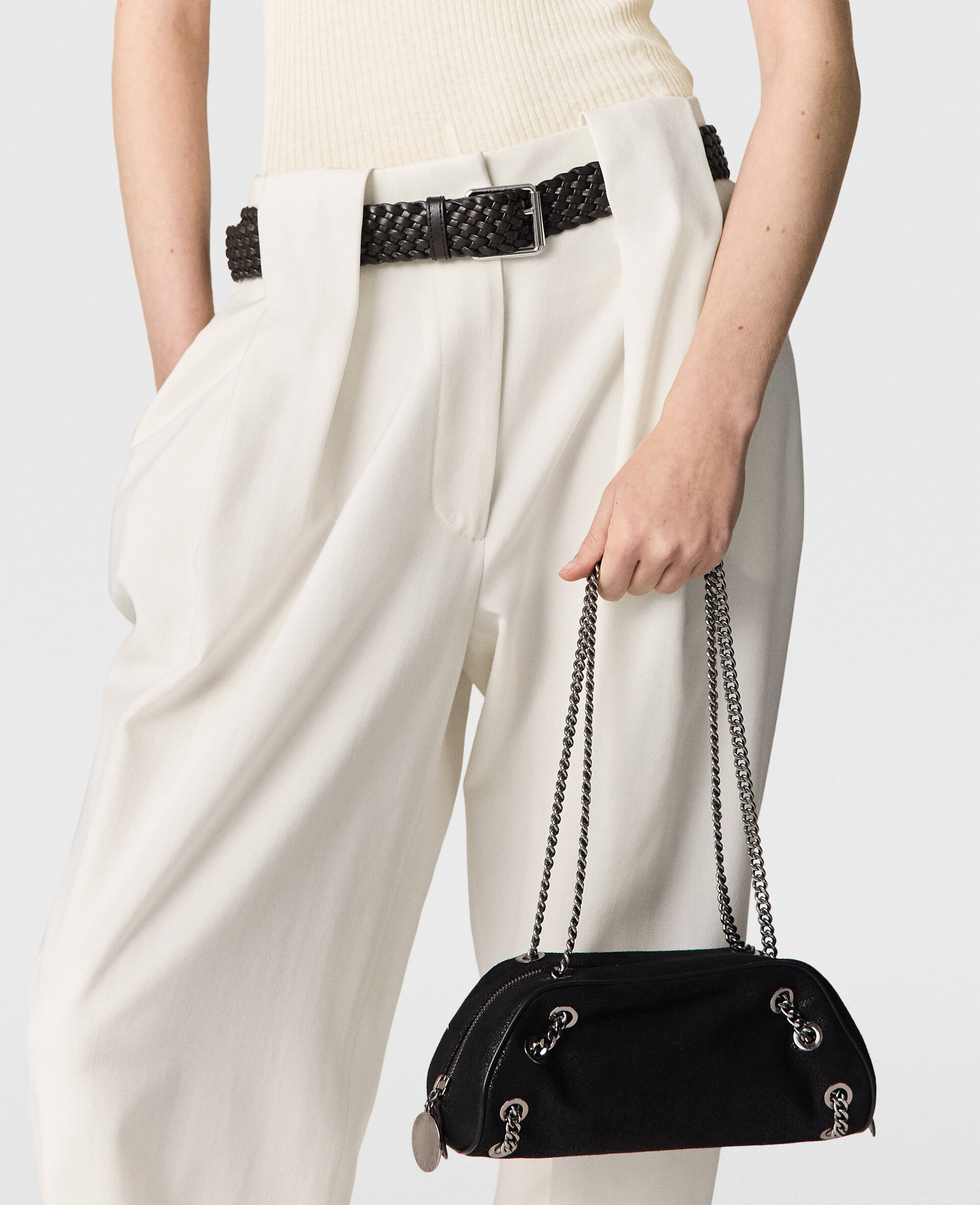 Slouchy Panelled Pleated Trousers-White-large image number 2