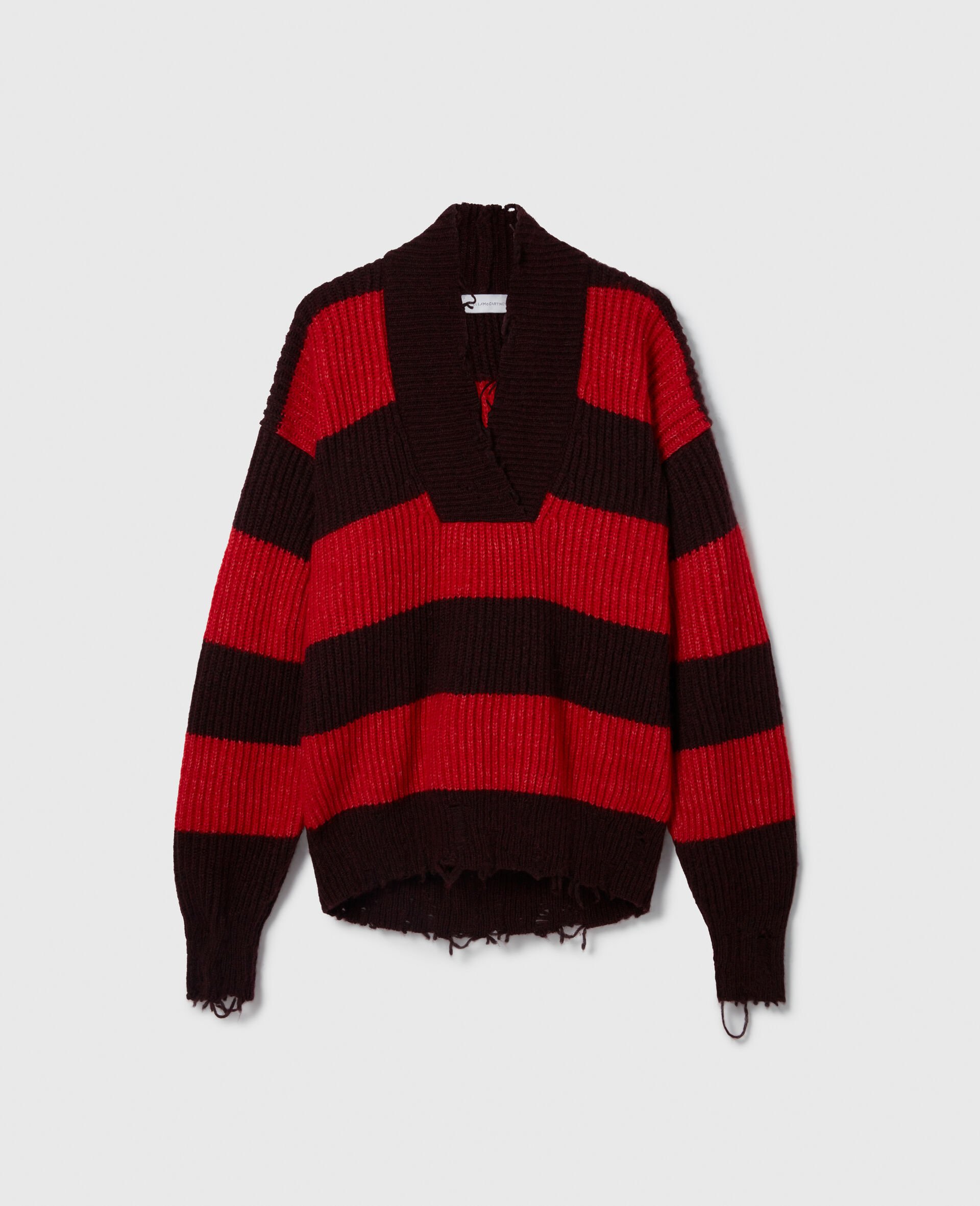 Oversized Striped V-Neck Sweater-Red-medium