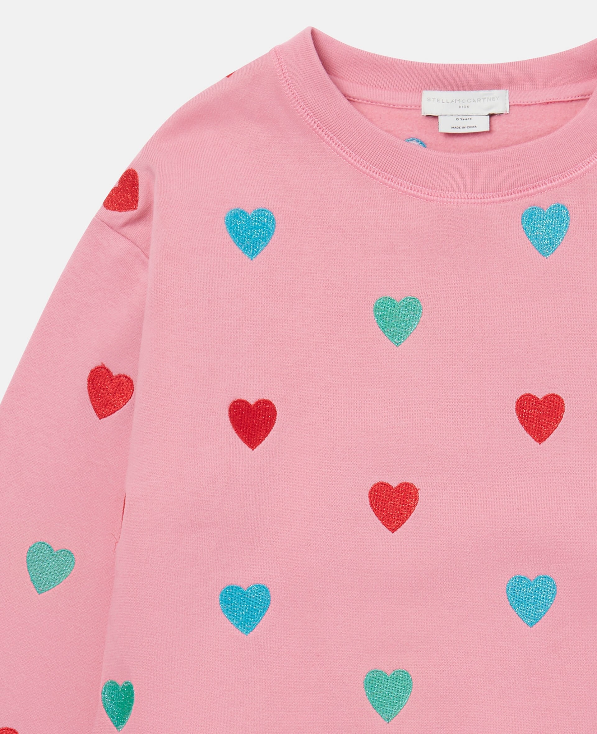 Heart Print Sweatshirt-Pink-large Heart Print Sweatshirt-Pink-large image number 1