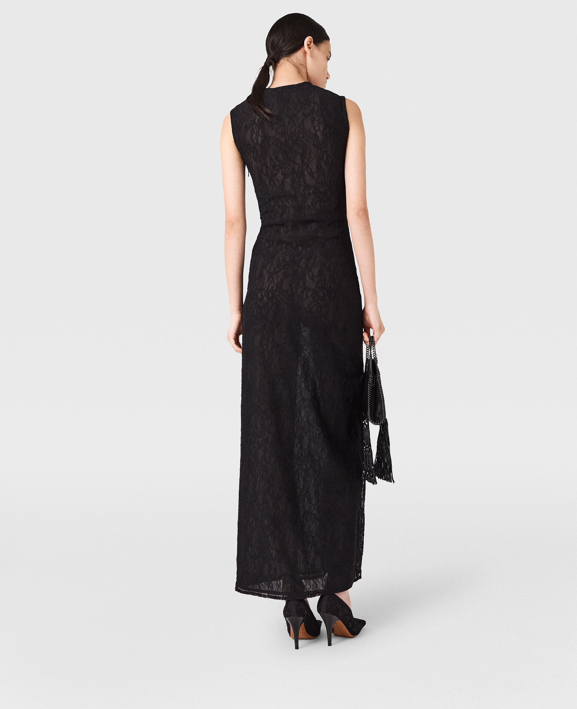 Sleeveless Crewneck Lace Midi Dress-Black-large image number 3