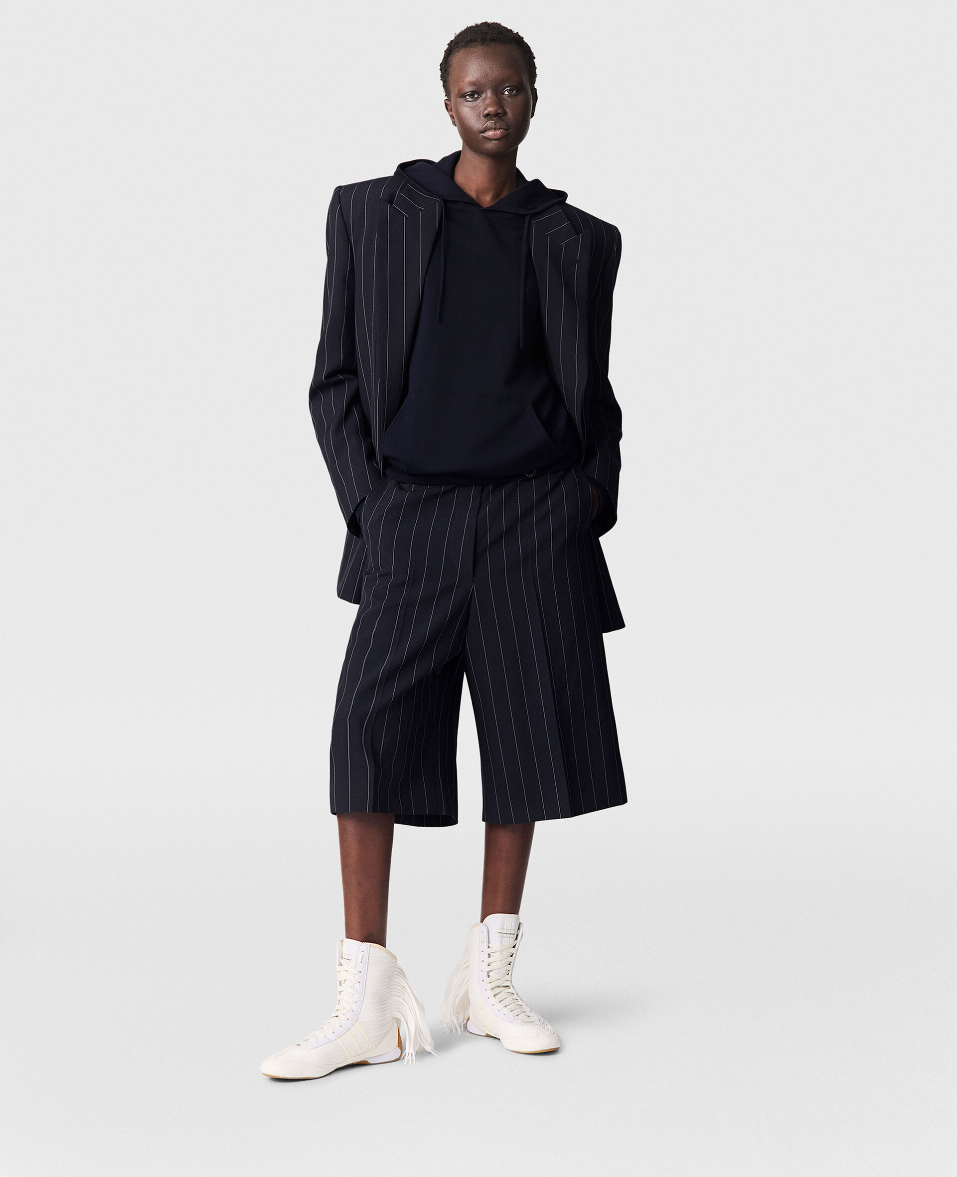 Tailored Pinstripe Wool Shorts-Blue-large image number 5