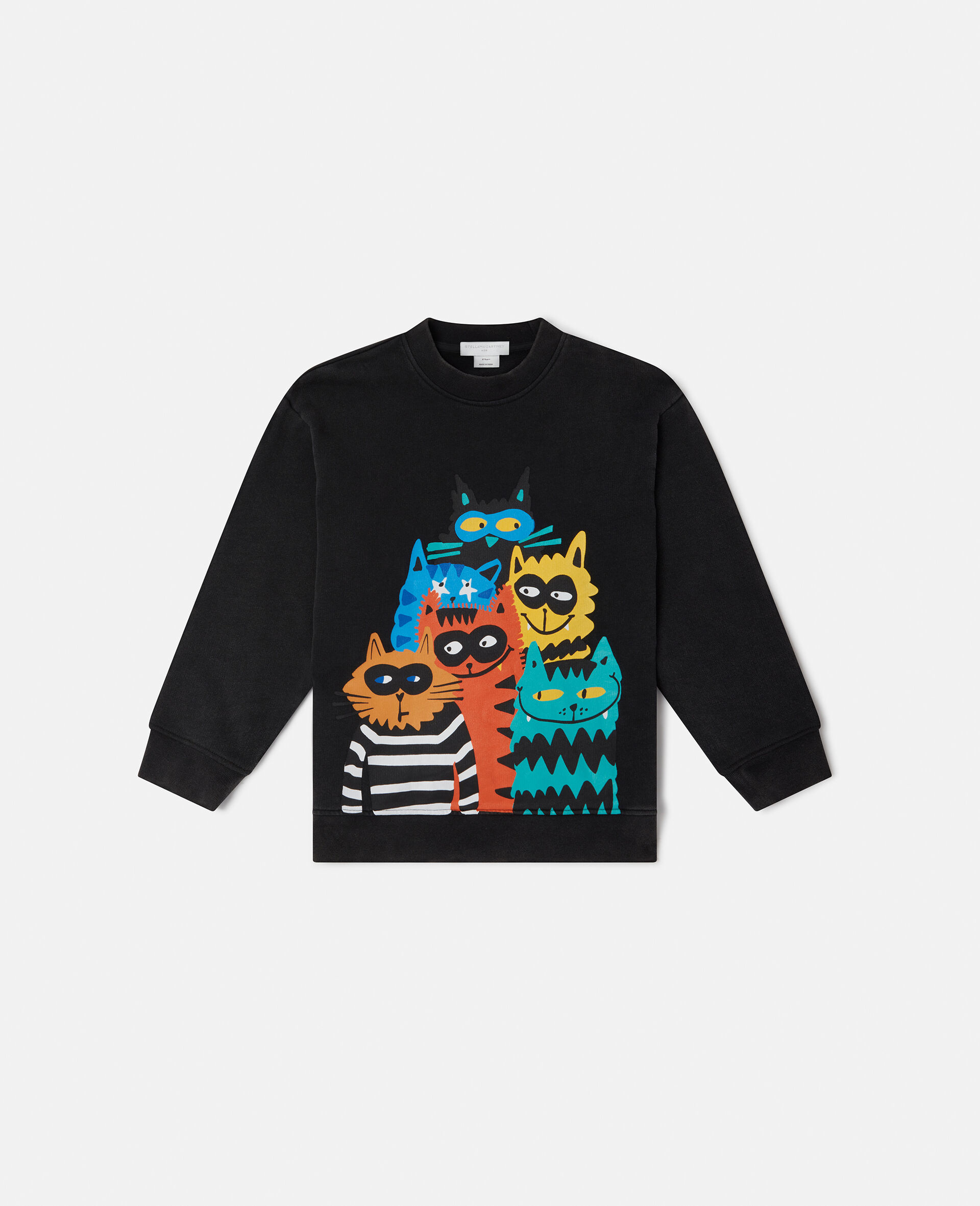 Sweat shirt graphique avec chats-Noir-large image number 0