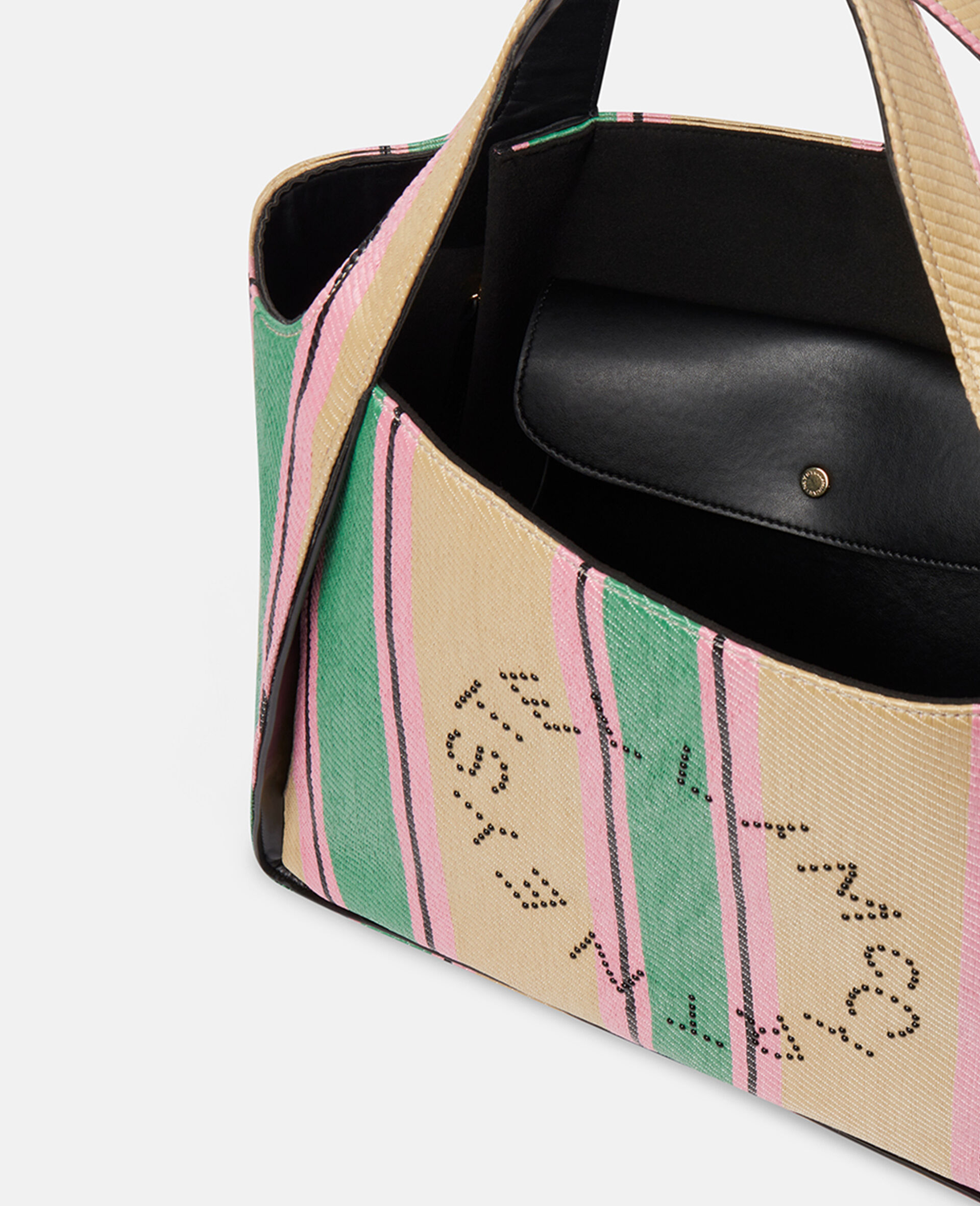 Stella Logo Striped Raffia Tote Bag-Green-large image number 4