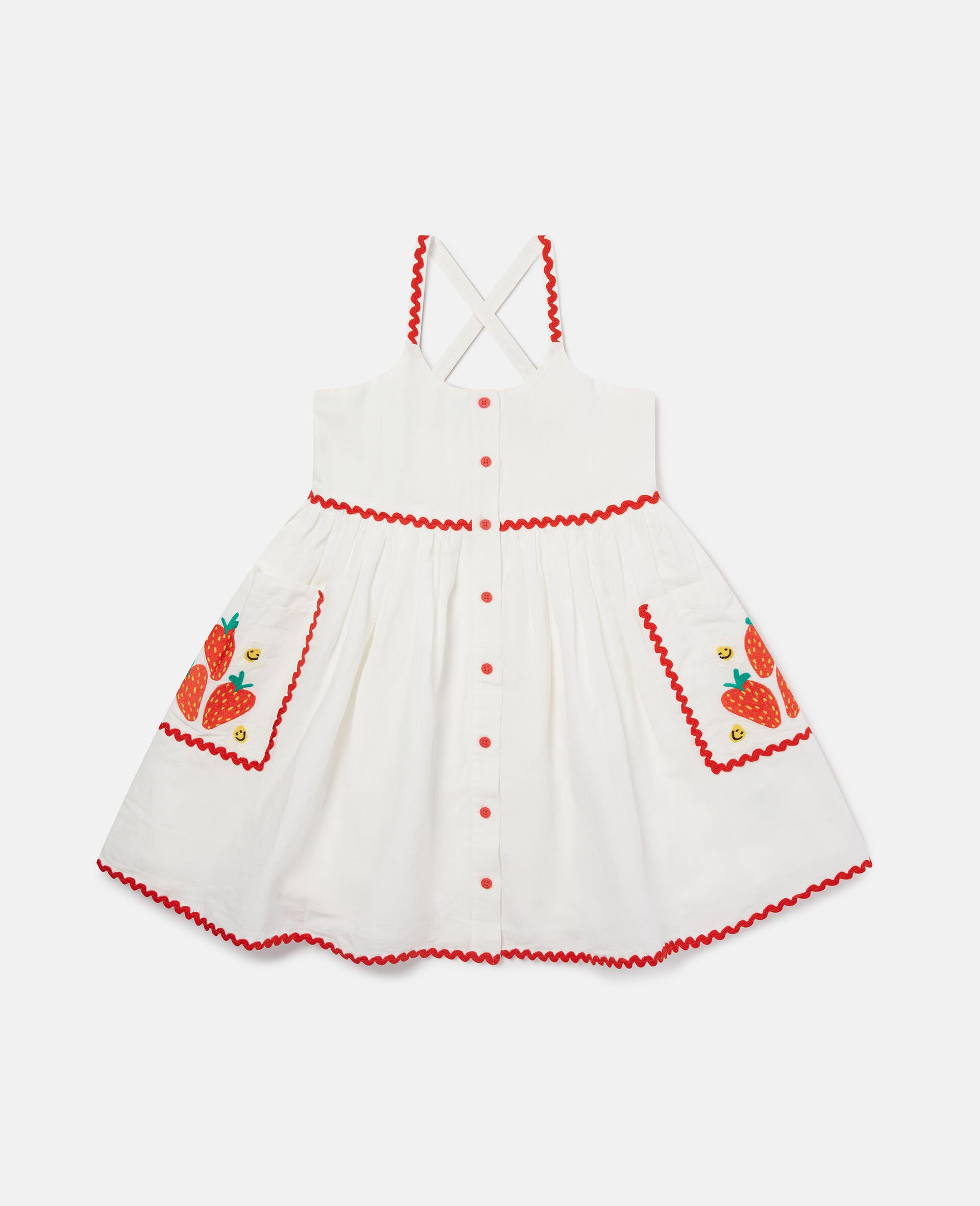 Strawberry Embroidered Sleeveless Dress-Cream-medium